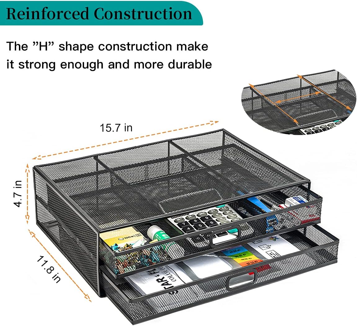 Computer Monitor Stand Riser with Drawer, Metal Mesh Desk Organizer and Storage with Dual Pull Out Drawer, Office Supplies Organizers and Accessories for PC, Laptop, Printer, Notebook, iMac (Black) : Electronics