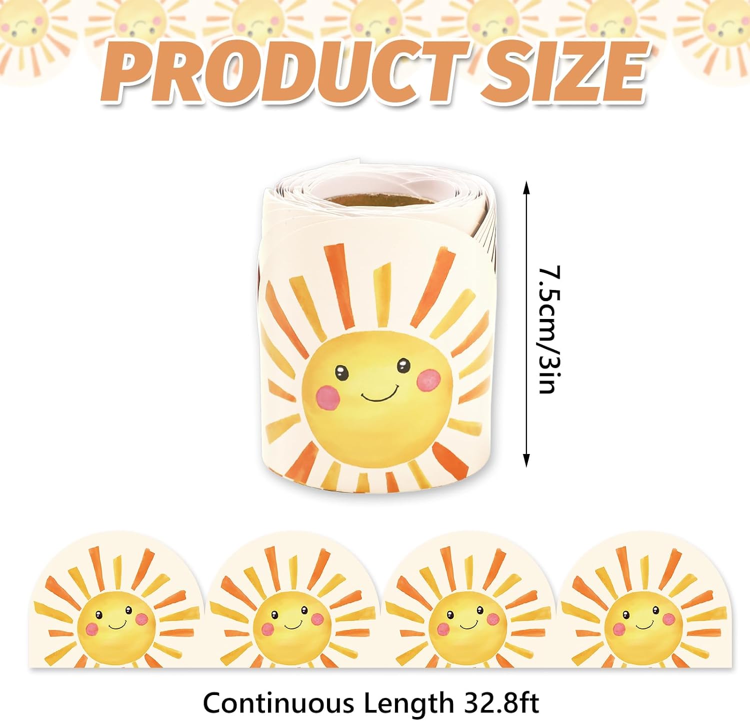 FYSUIMU 32.8Ft Cartoon Sun Bulletin Board Borders Cute Yellow Sun Sunshine Scalloped Die-Cut Border Trim for Summer Back to School Party Chalkboard Decoration