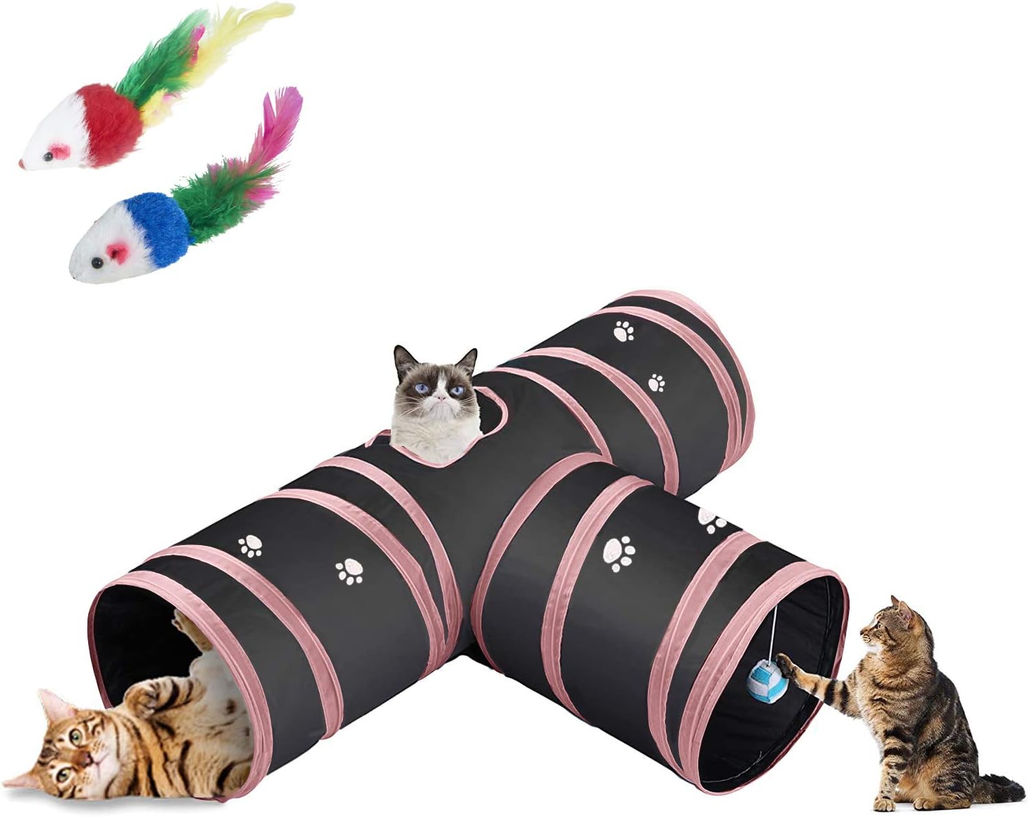 VETIN Cat Tunnel, Cat Tunnels for Indoor Cats, Tube Cat Toys 3 Way Collapsible, Kitty Tunnel with 2 Interactive Cat Pet Toys Peek Hole…