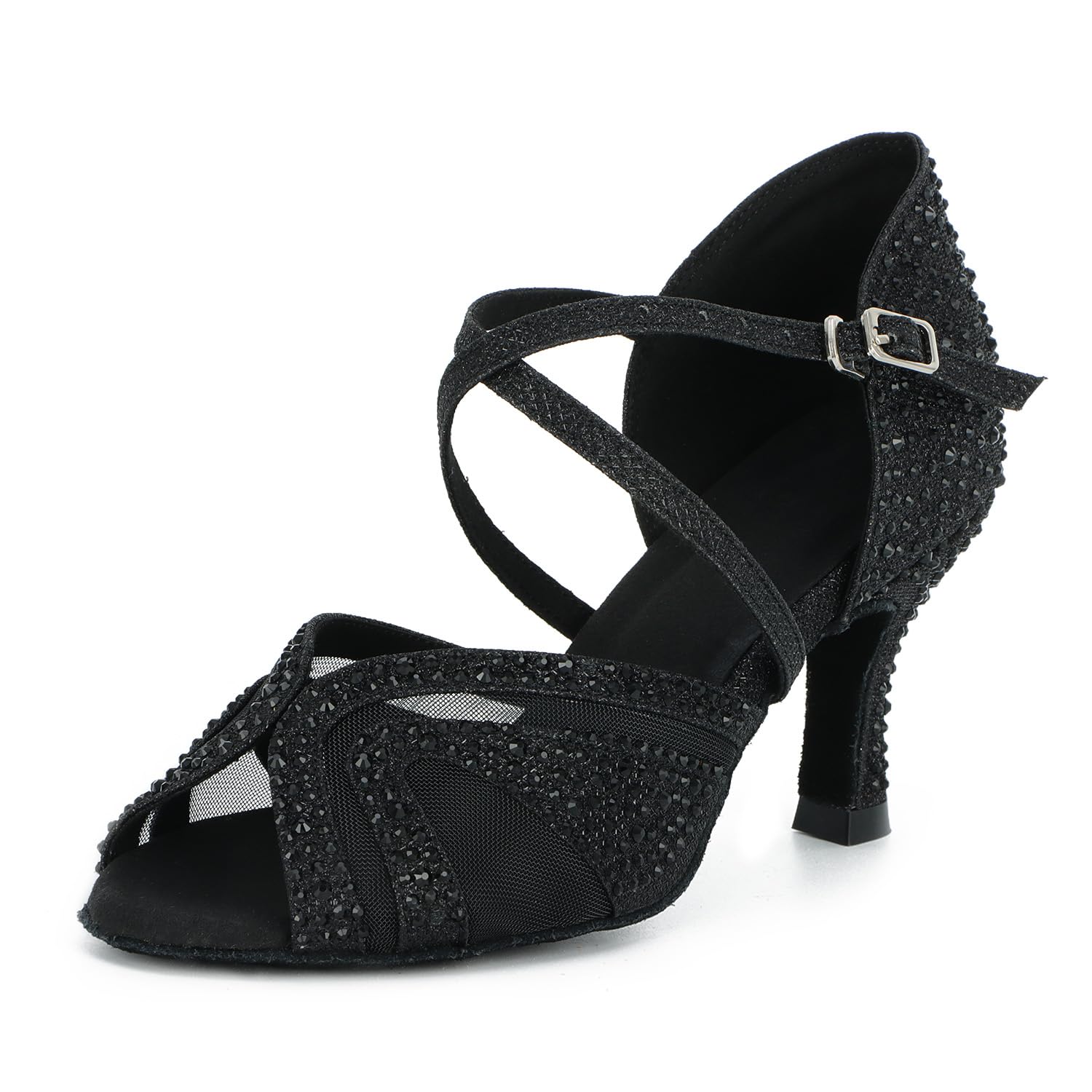 Zapatos de Baile Latino para Mujer Salsa Tango Bachata Vals con Pedrería Zapatos de Baile de Salón Suela Blanda 1050