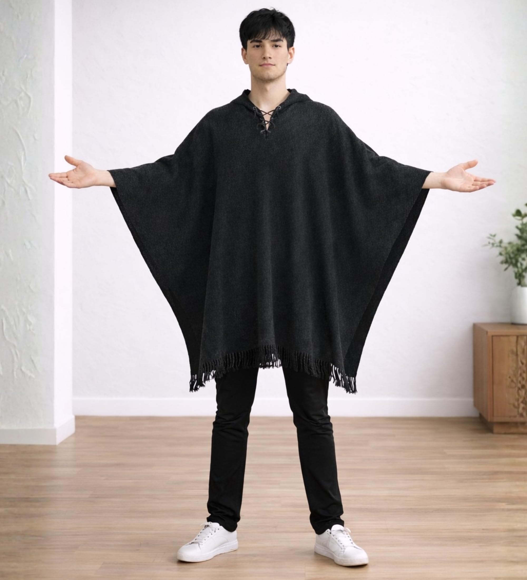 Gamboa Alpaga Poncho Homme à Capuche Mexicain Cape Manteau Lain Automne Hiver