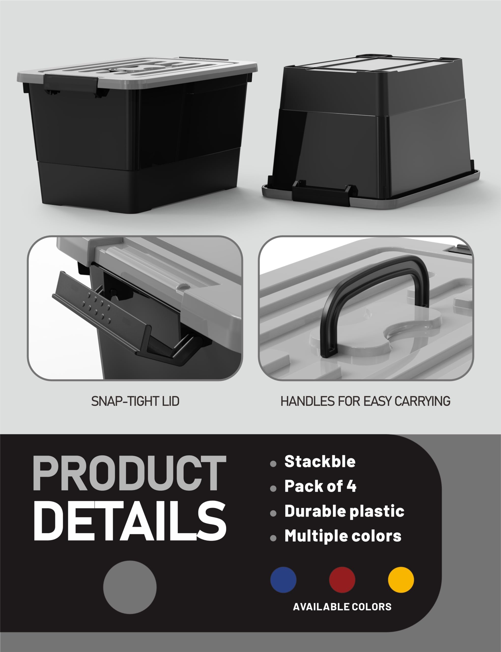Snapklik.com : WYT 32 Quart Stackable Plastic Storage Bins