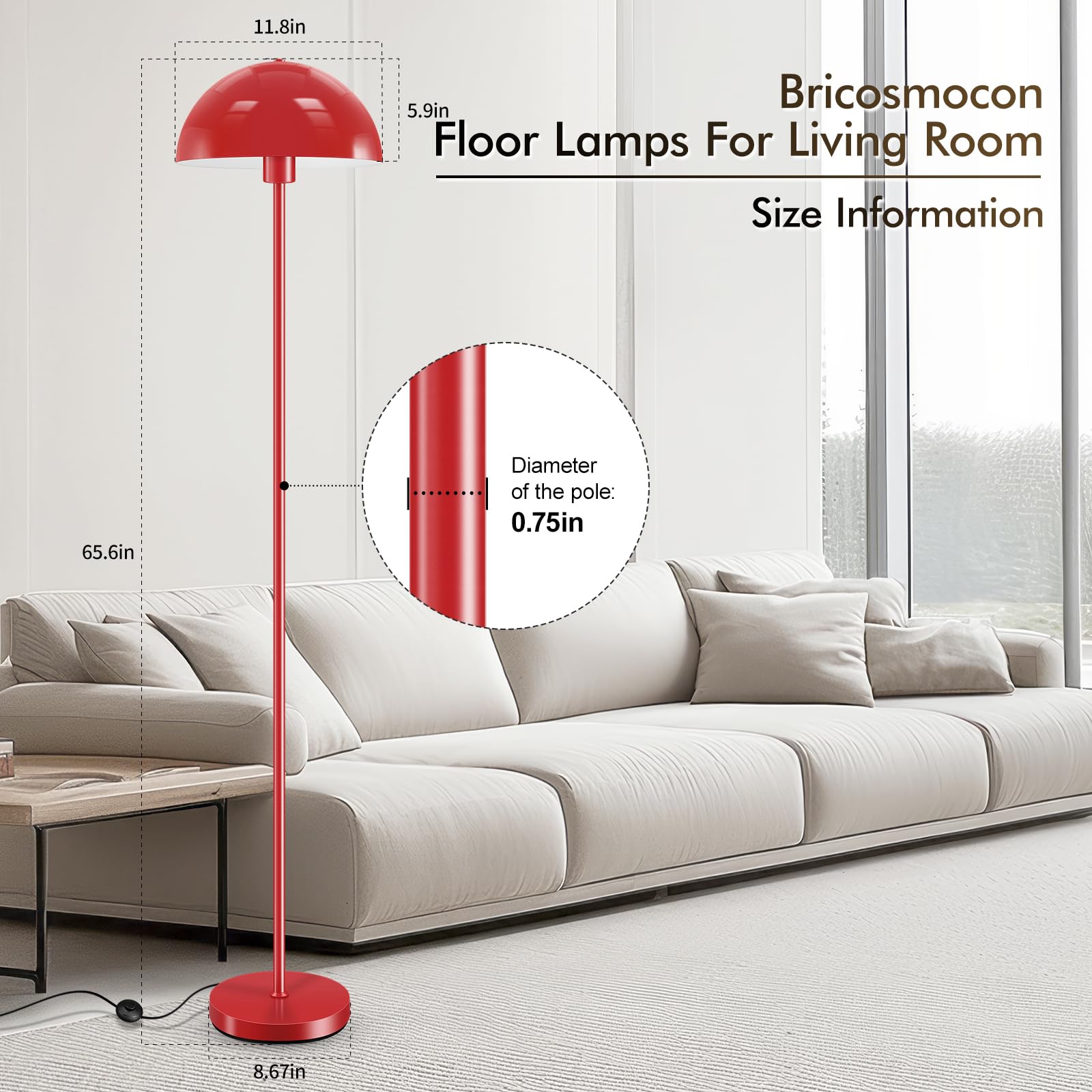Bricosmocon Floor Lamp, Industrial Red Floor Lamps for Living Room