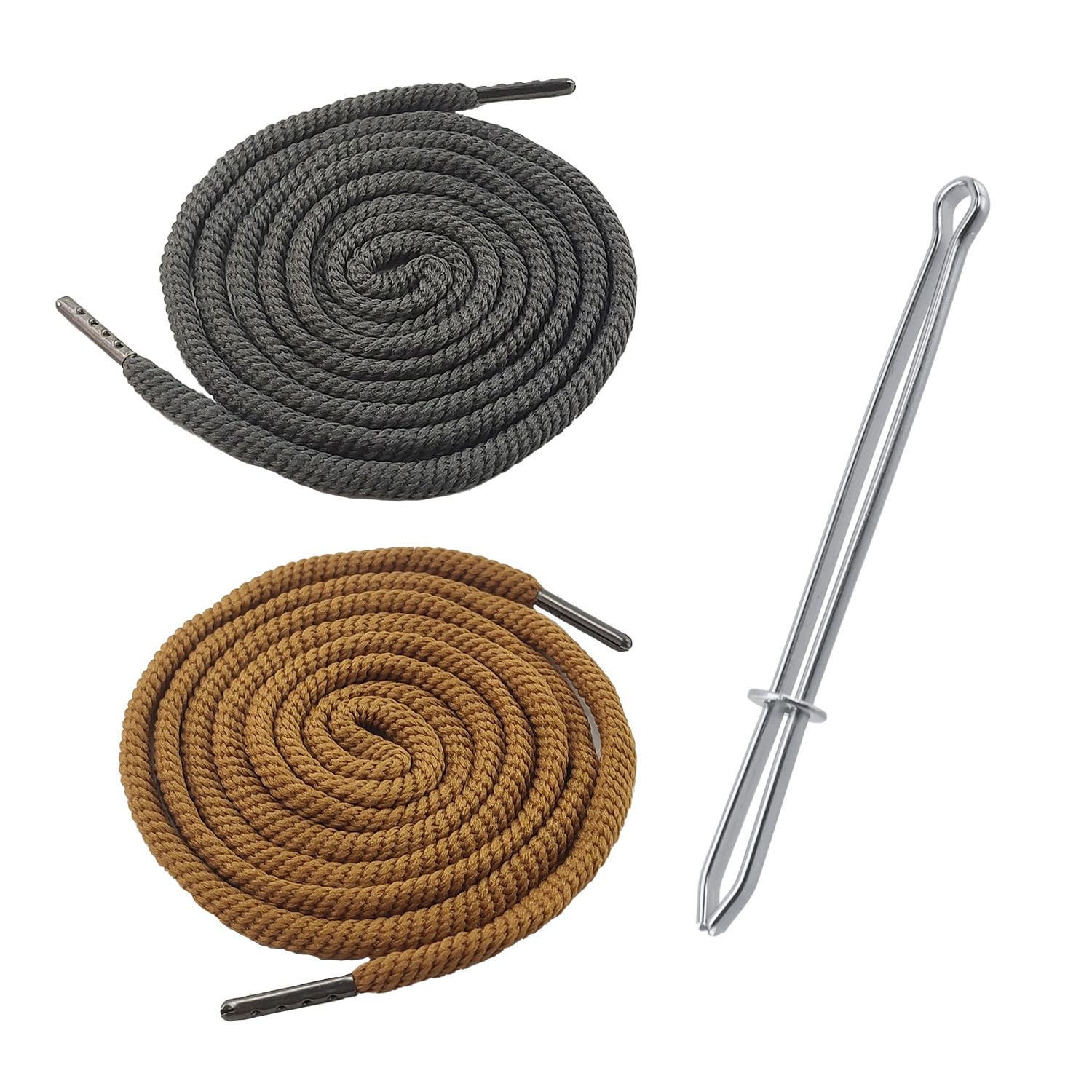 BOROLA2Pcs 51 Inch Cotton Drawstring Cord Replacement Drawstrings for Sweatpants and Shorts, Universal Drawstring Hoodies, Premium Hoodie String Replacement, with Easy Metal Threader.(Gray+Khaki)