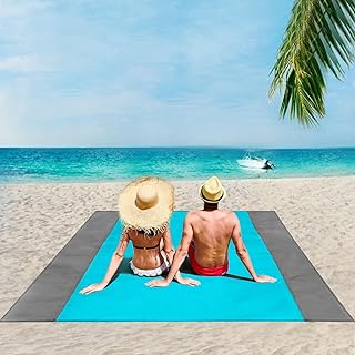 ISOPHO Beach Blanket Picnic Blanket, Extra Large 210 x 200cm/78.7 * 82.7IN Waterproof Sandproof Water Resistant Beach Mat with 4 Fixed Nails, Reinforced Edging for Beach, Camping, Hiking