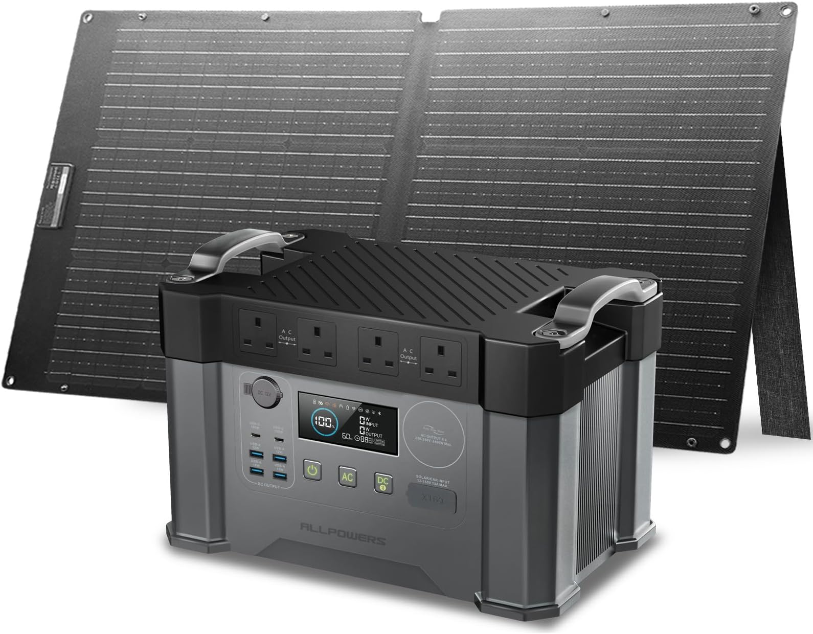 S2000 PRO Portable Power Station with 1x 100W Foldable Solar Panel, 1451Wh 2400W AC (Peak 4000W) Solar Generator, UPS Function Backup Battery Pack for Home Emergency Power Outdoor RV Camping