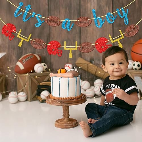 Miniatura 7 de Cartel con purpurina de It's A Boy, decoraciones de baby shower, letrero de bebé, decoración de fiesta de fútbol Oh Baby, pre-encordado, azul bebé