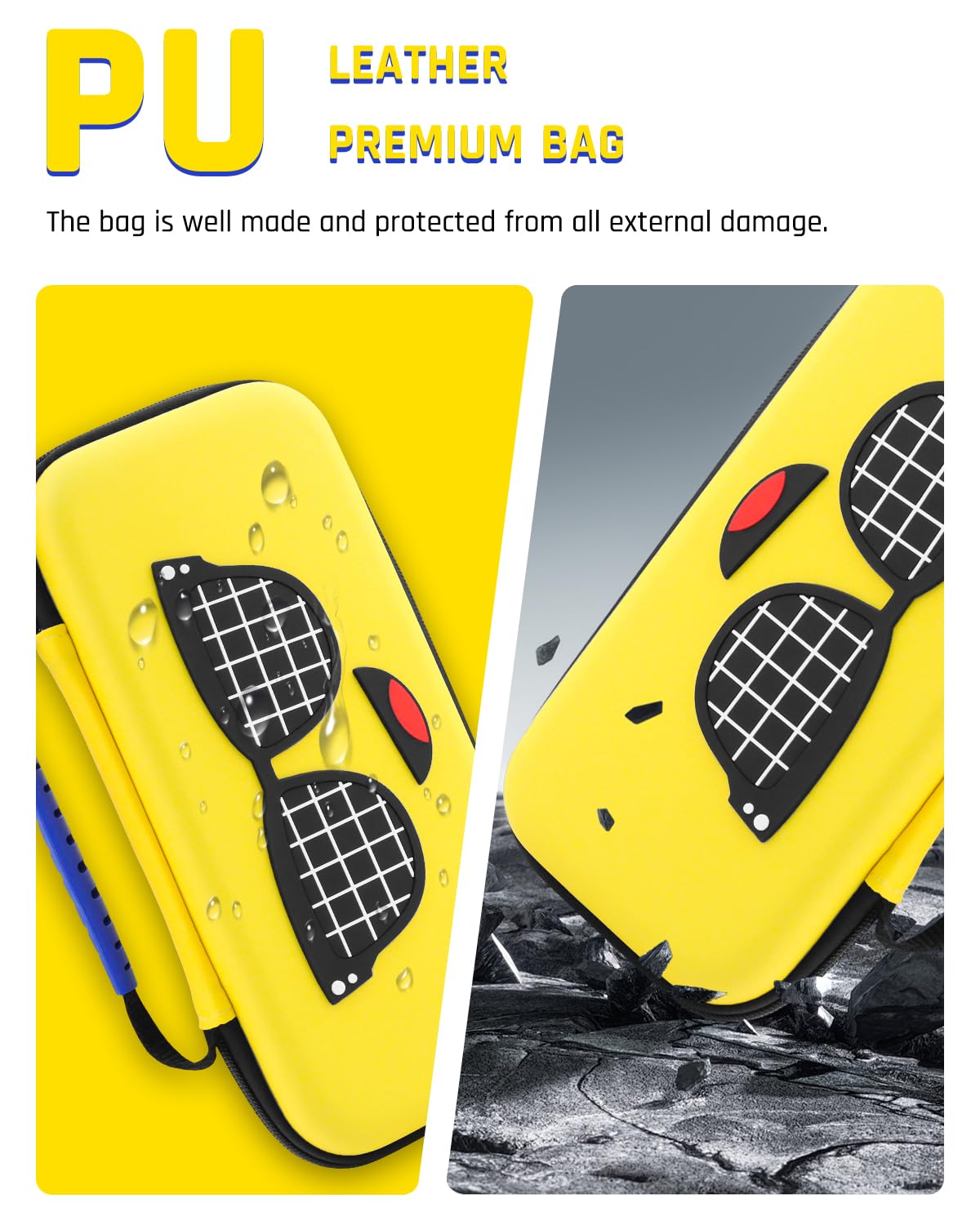 GLDRAM Custodia gialla per Nintendo Switch, set di accessori con custodia da viaggio portatile, cover protettiva in PC per console e joycon, pellicola protettiva per schermo e tappo per pollice