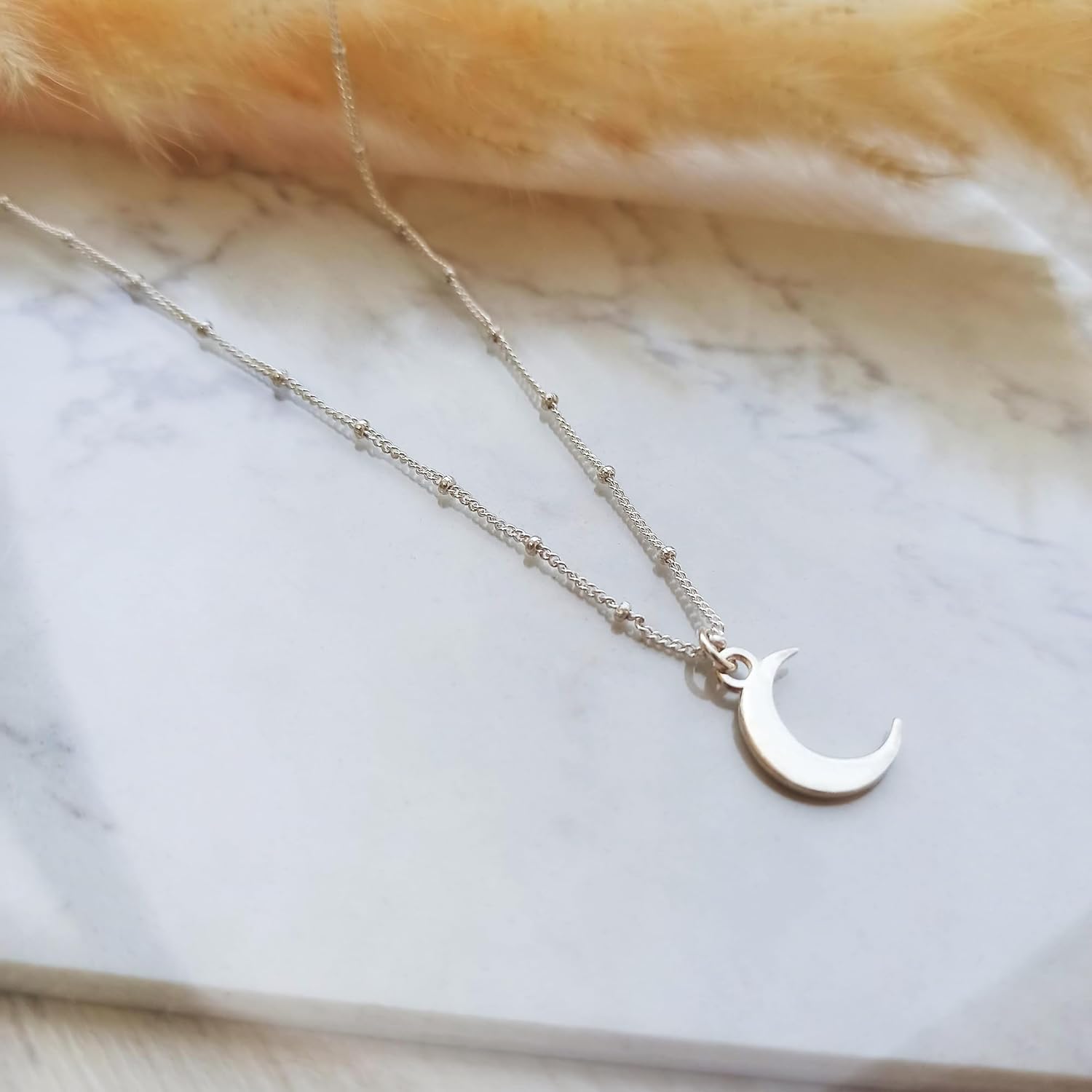 Sterling Silver Moon Necklace for Women - Crescent Pendnat on a Minimal Satellite Chain - Length 16" + 2" Extender (sterling silver) - Image 3