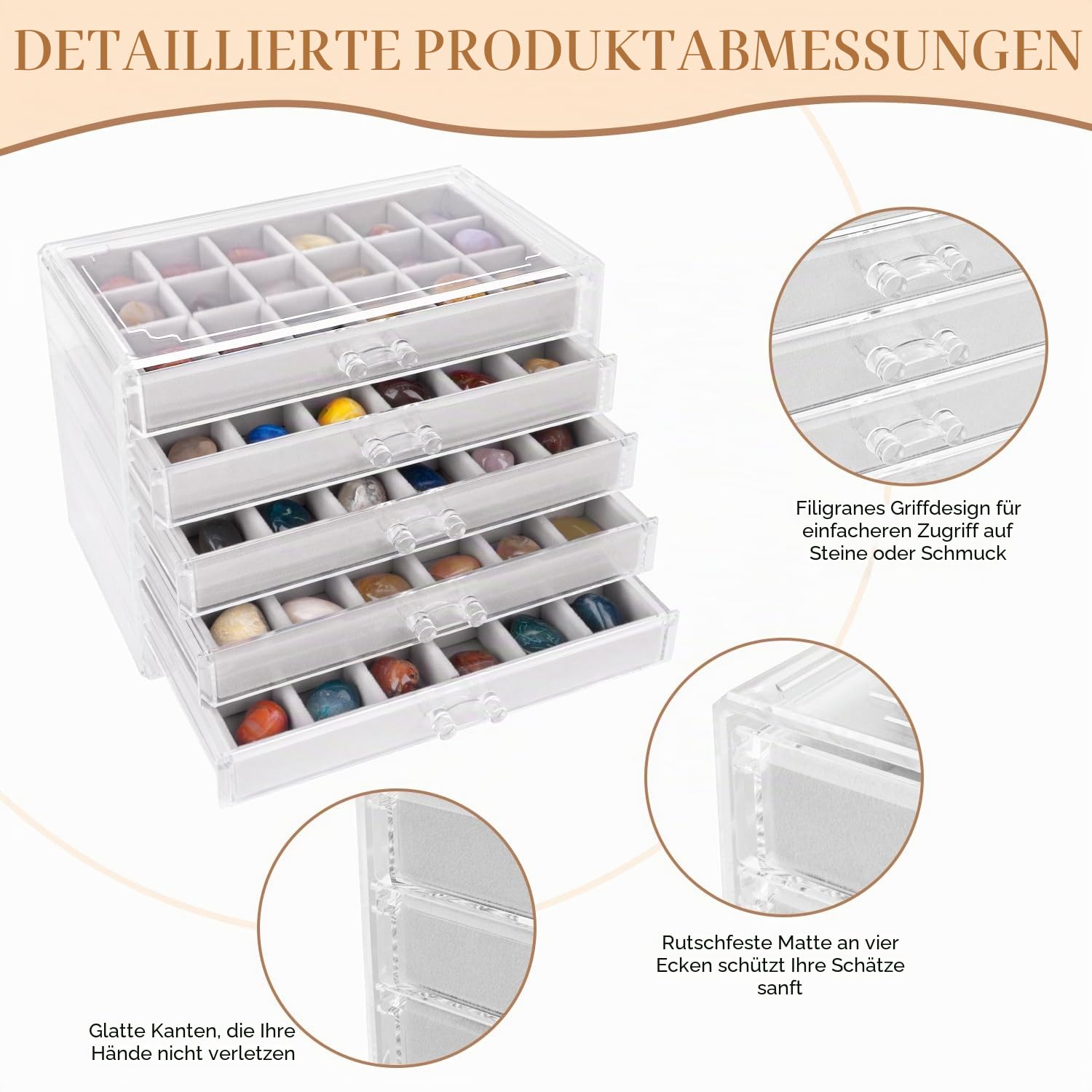 Rock Schaukästen für Sammlerstücke, 90 Fächer, Rock-Sammlung, Aufbewahrung, Acryl-Vitrine für Edelsteine, Fossil-Kristalle, Sammlerstücke