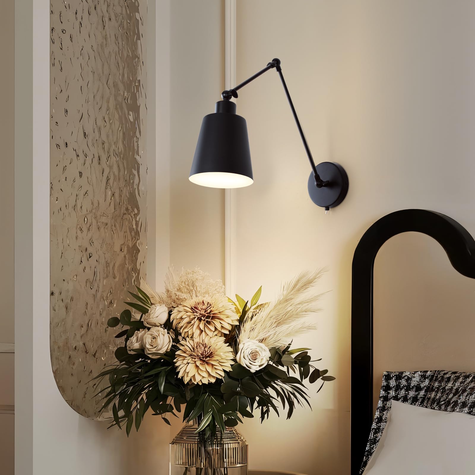 Kinkiety obrotowe z przełącznikiem 60cm kinkiety ścienne, sypialnia lampka nocna z kloszem, stożek oświetlenie wewnętrzne do czytania (żarówka w zestawie)