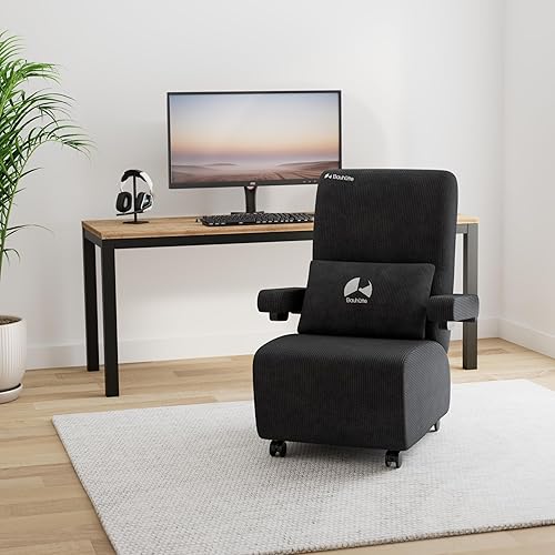 Miniatura 2 de Bauhutte G-410-BK Sofá de lujo para juegos, reclinable, silla de juegos, asiento individual, negro, sofá de escritorio, ruedas, otomano