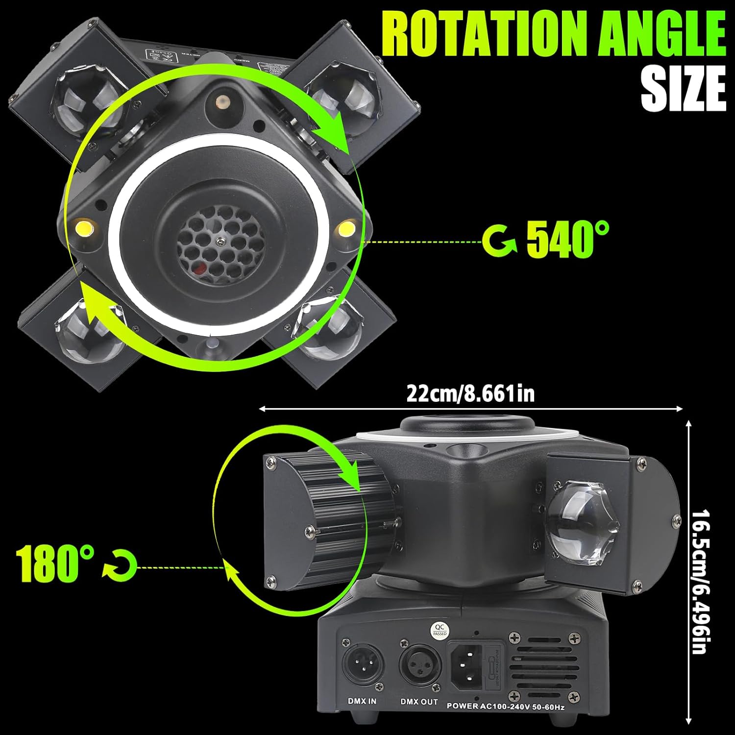Moving Head DJ Lights 4 Arms Party Lights Indoor with Remote 120w RGBW 4in1 LED Stage Light DMX512 & Sound Activated Rotating Disco Light