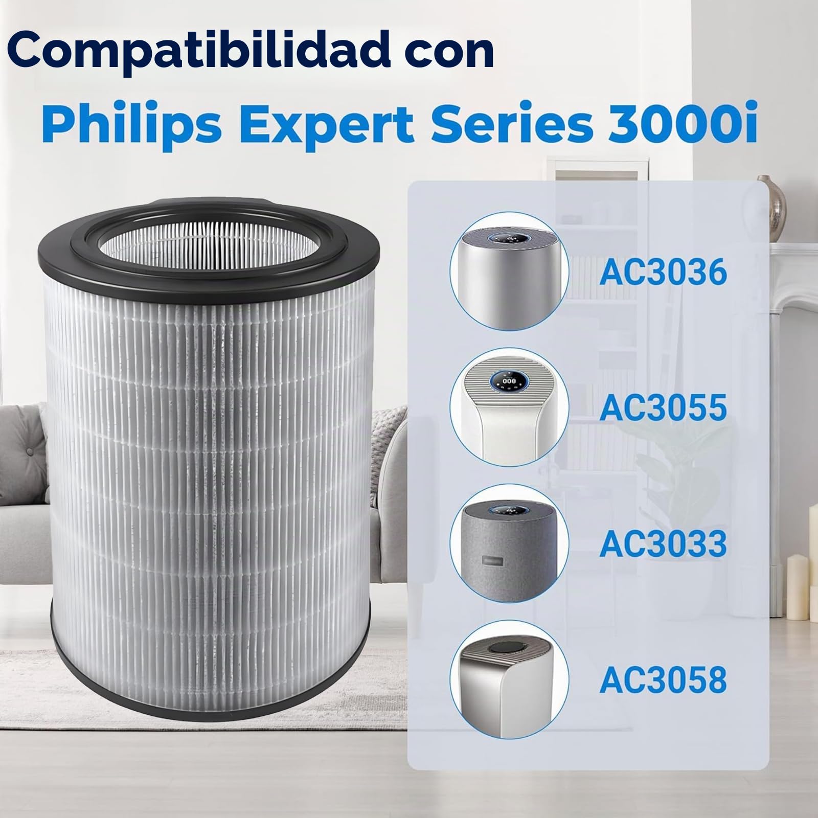 Repuesto de filtro HEPA y filtro de carbón activo FY3430/30 para Philips 3000 3000i Series AC3033/10, AC3036/10 purificador de aire NanoProtect