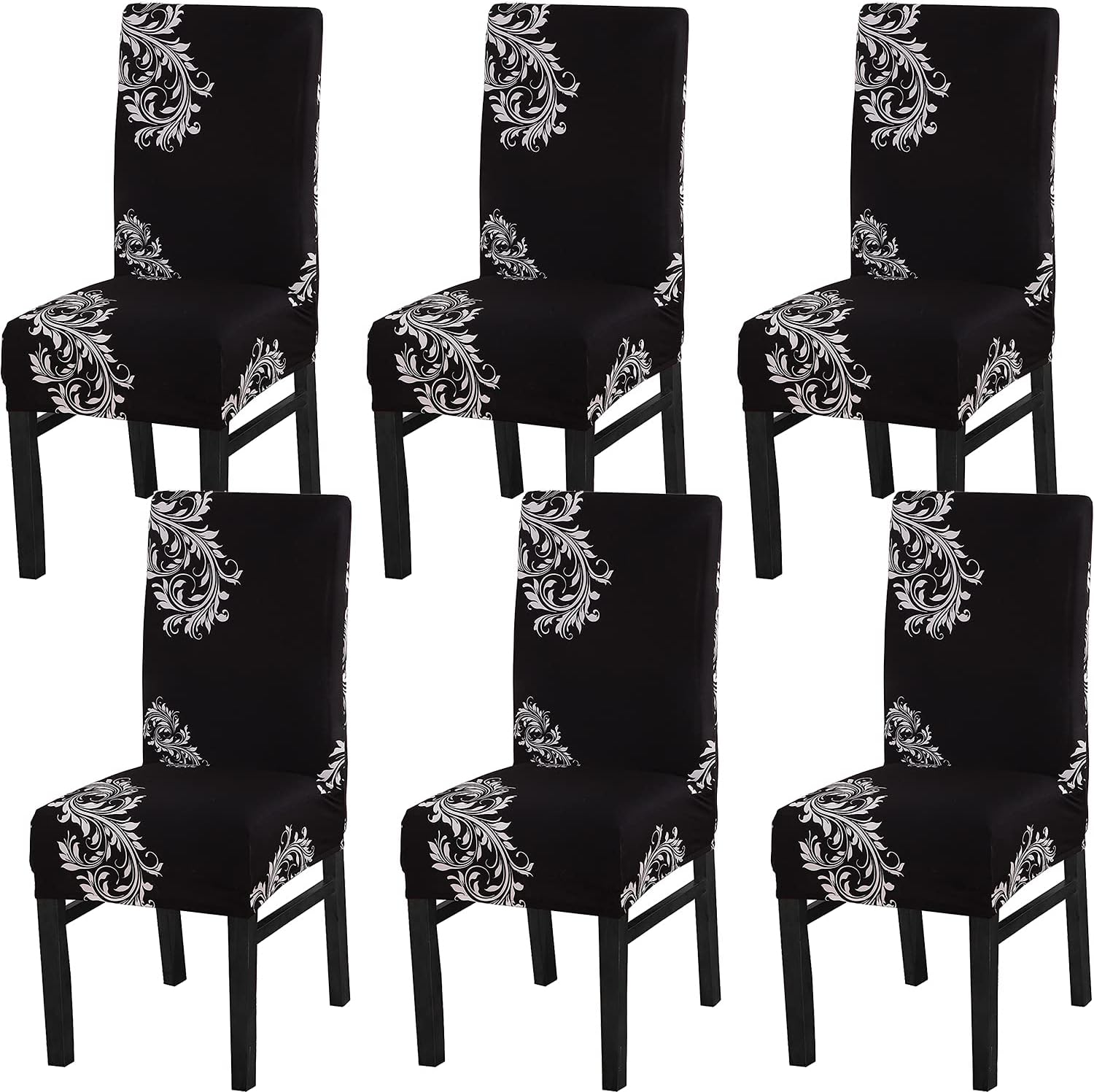 Xundefeng Dining Chair Covers Set of 6 Stretch Slipcovers Elastic Chairs Cover for Kitchen Dining Room, Wings Pattern, Black