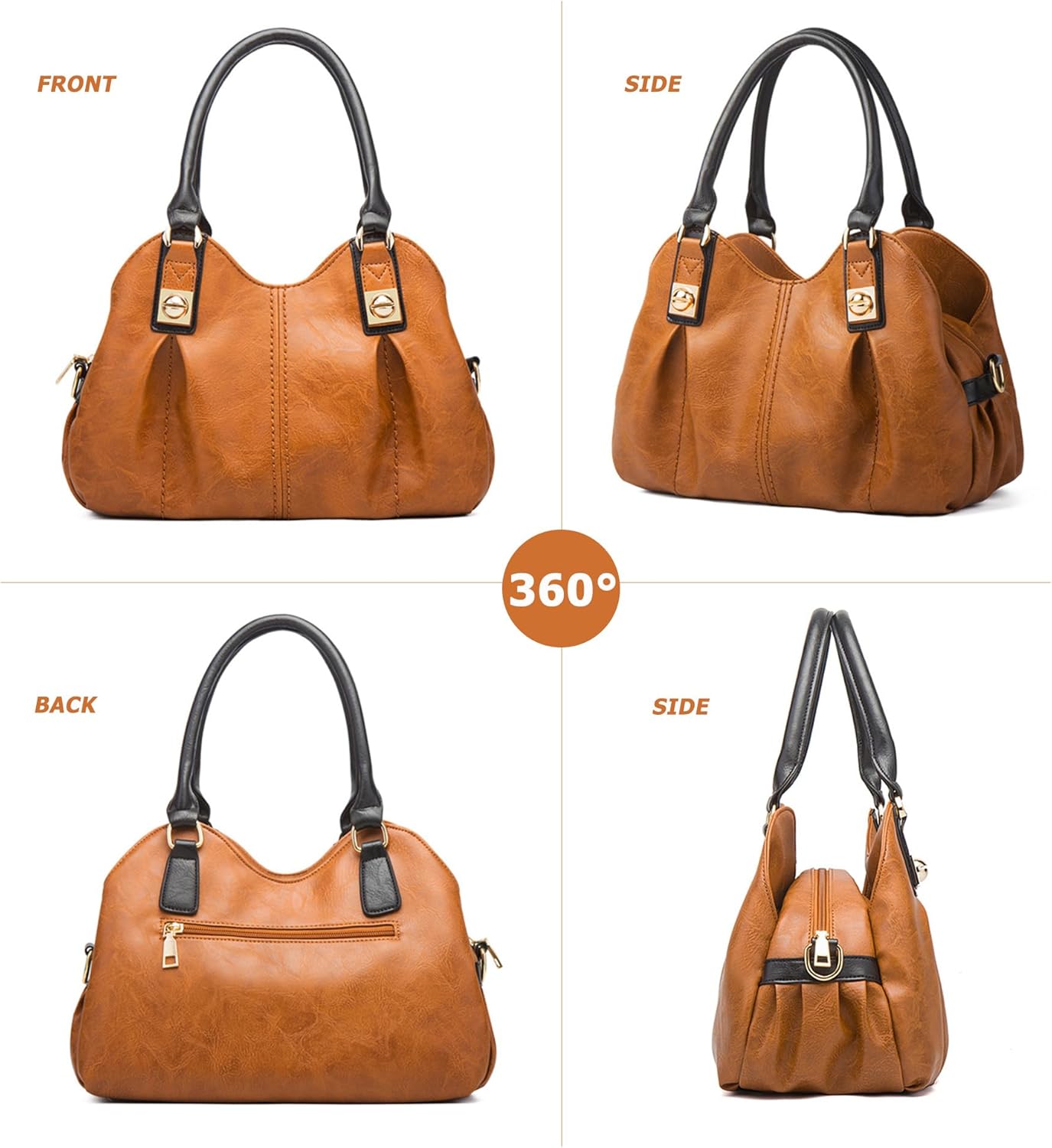 KingTo 4pcs Purses Retro Tote Handbags for Women Stylish Shoulder Bags Soft Top Handle Satchel Set - Image 4