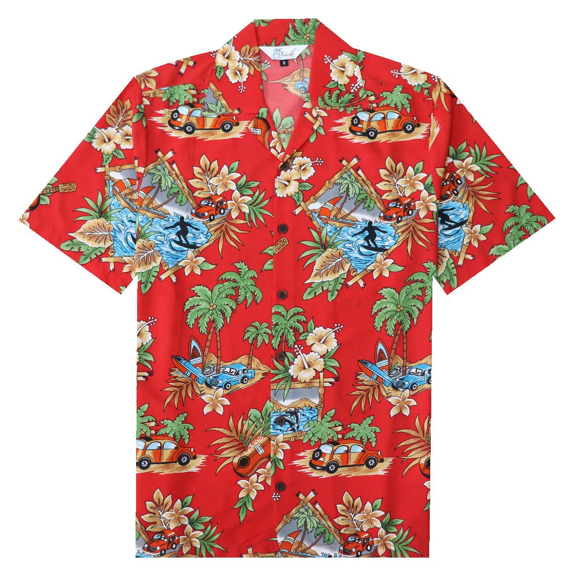 Mens Aloha Hawaiian Shirts for Men Summer Hawaii Printed Relaxed fit Shirt Size XXL Red