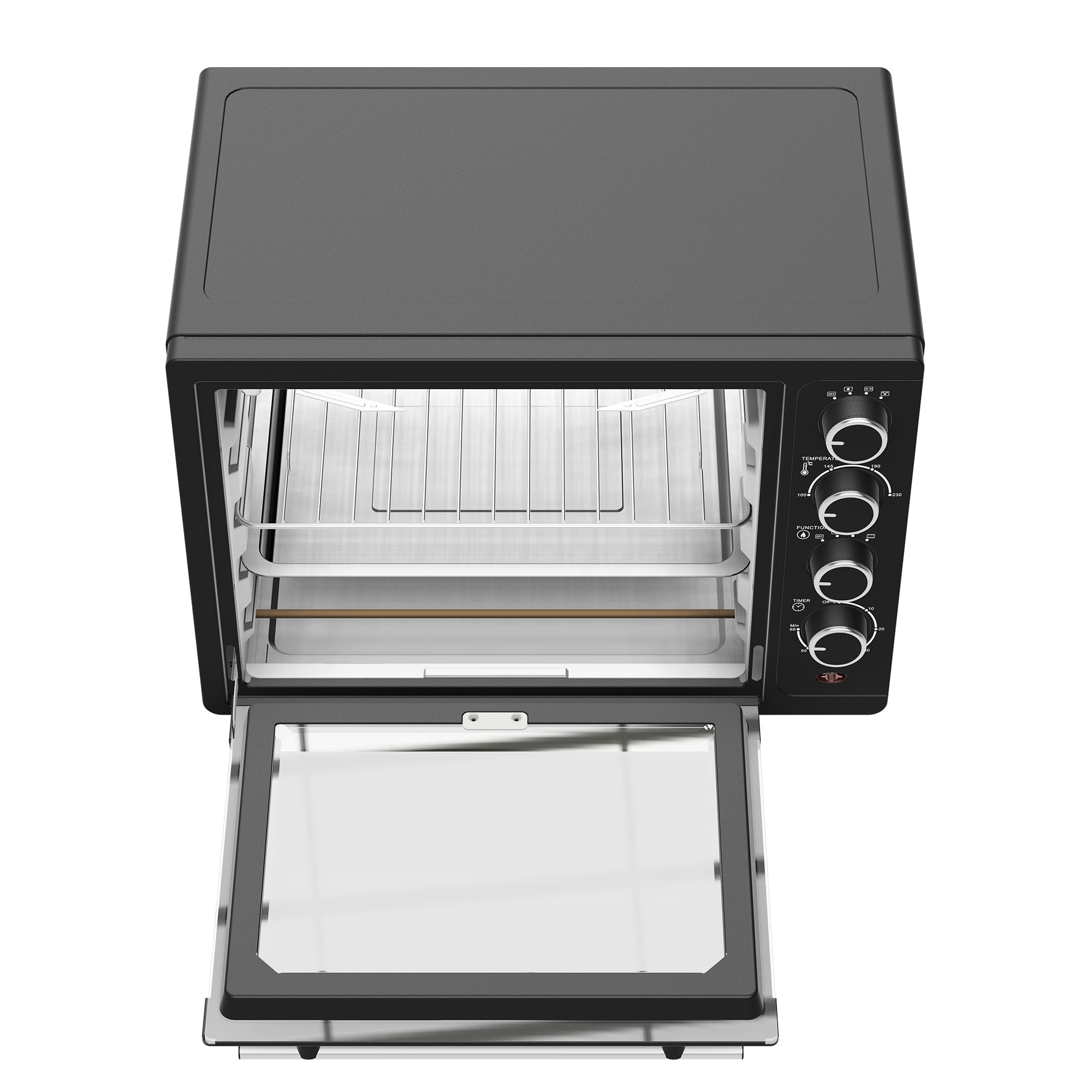 TurboTronic Minibackofen mit Umluft 35l schwarz 1600W, Mini Backofen mit 2 Backblechen, Timer, Pizzaofen, Grill