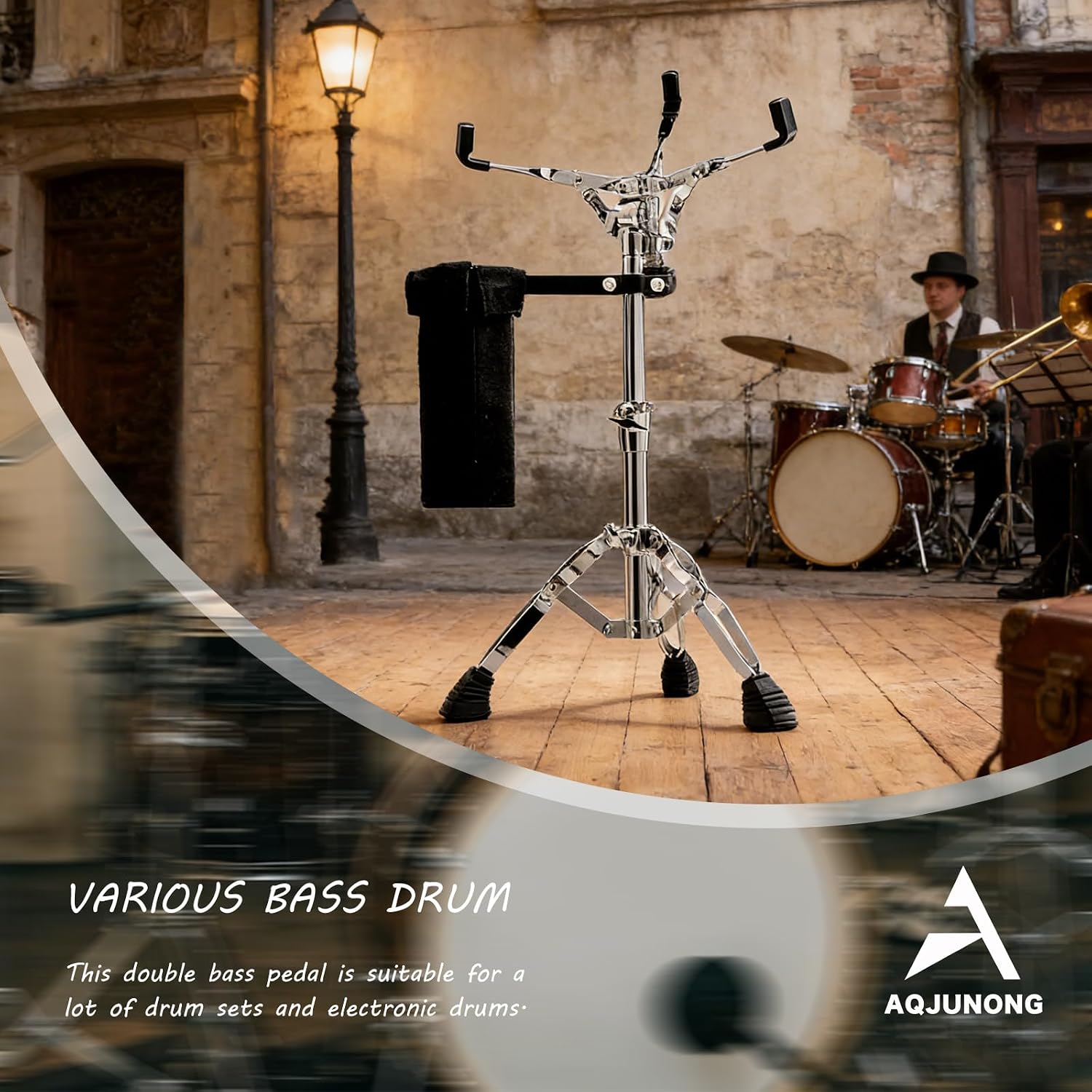 Snare Drum Stand，Snare Stand with Drum Sticks Holder for 10-15 Inches Snare Drum and Practice Pad, Double Braced Adjustable Height 17.7" to 25.5" (AQ-SDS-N01)