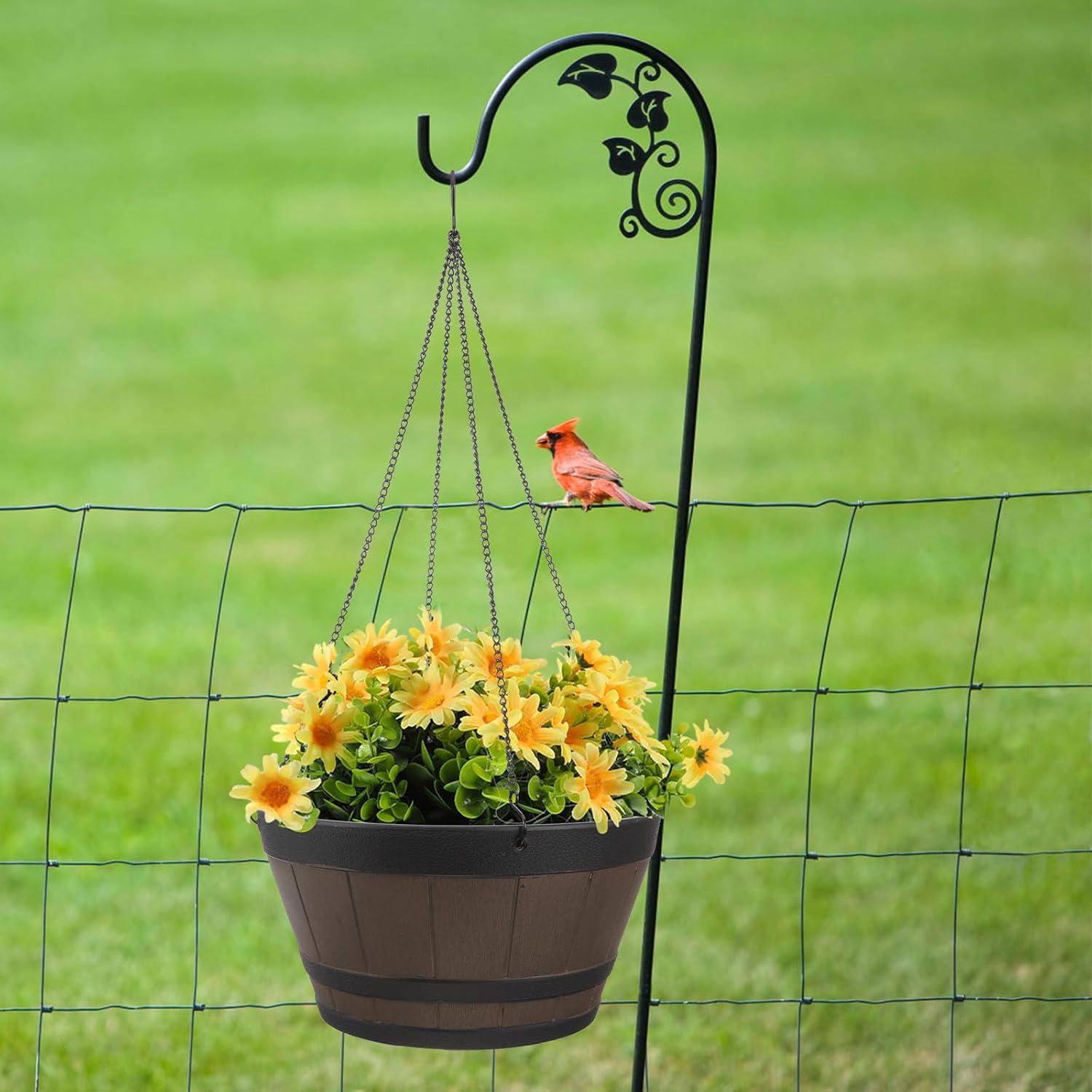 12-inch Resin Hanging Flower Pot Basket with Hook Indoor Outdoor Hanging Planter for Spider Plants Thickened Wood-Style Plastic Garden Pot for Balcony and Patio