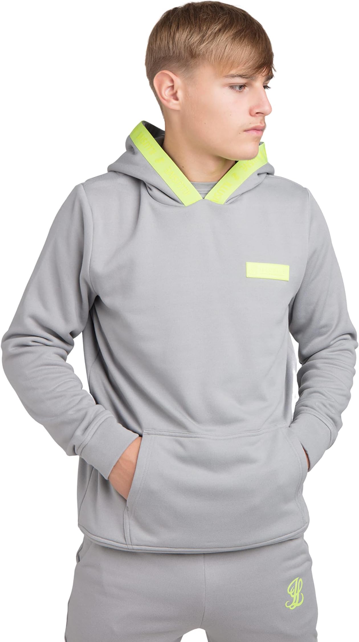 Illusive London Element Overhead Hoodie - Grey & Lime Green