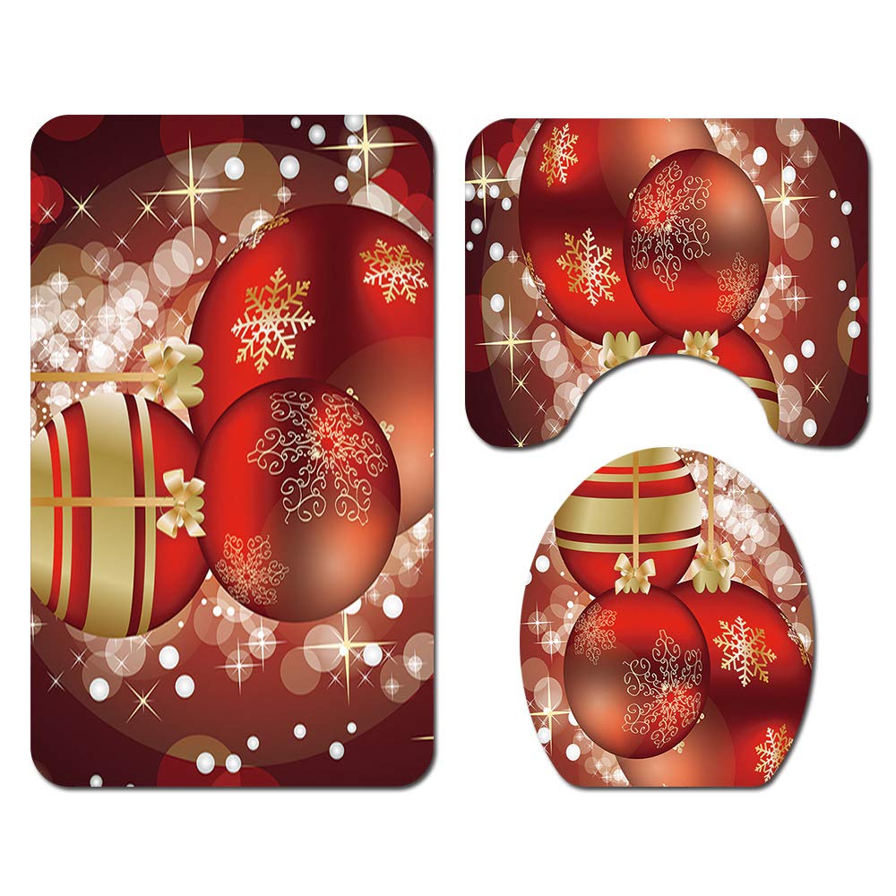 HOT DREAM 3-Piece Snowman Santa Toilet Seat Cover and Rug Set Red Christmas Decorations Bathroom (Style 9)