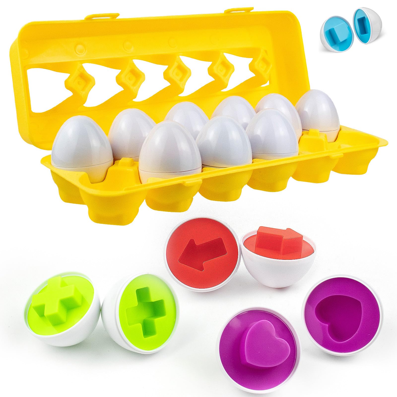 Milaloko Huevos Emparejados Huevos de Pascua Juguetes Puzzle de Clasificación de Memoria de Color y Forma Montessori Regalos para Niños y Niñas, 12 Piezas