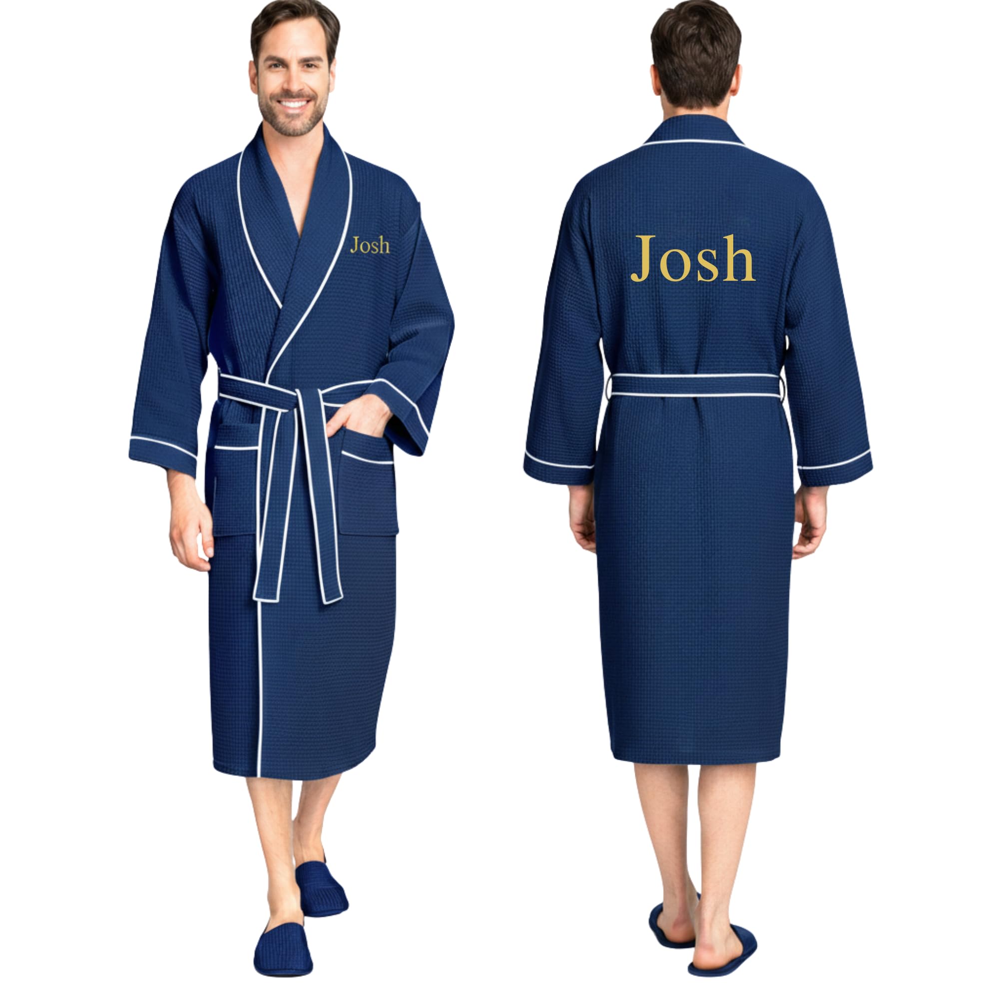 Lotus Linen Men’s Waffle Weave Cotton Bathrobe – Lightweight, Quick Dry Spa Robe, Personalized Robes