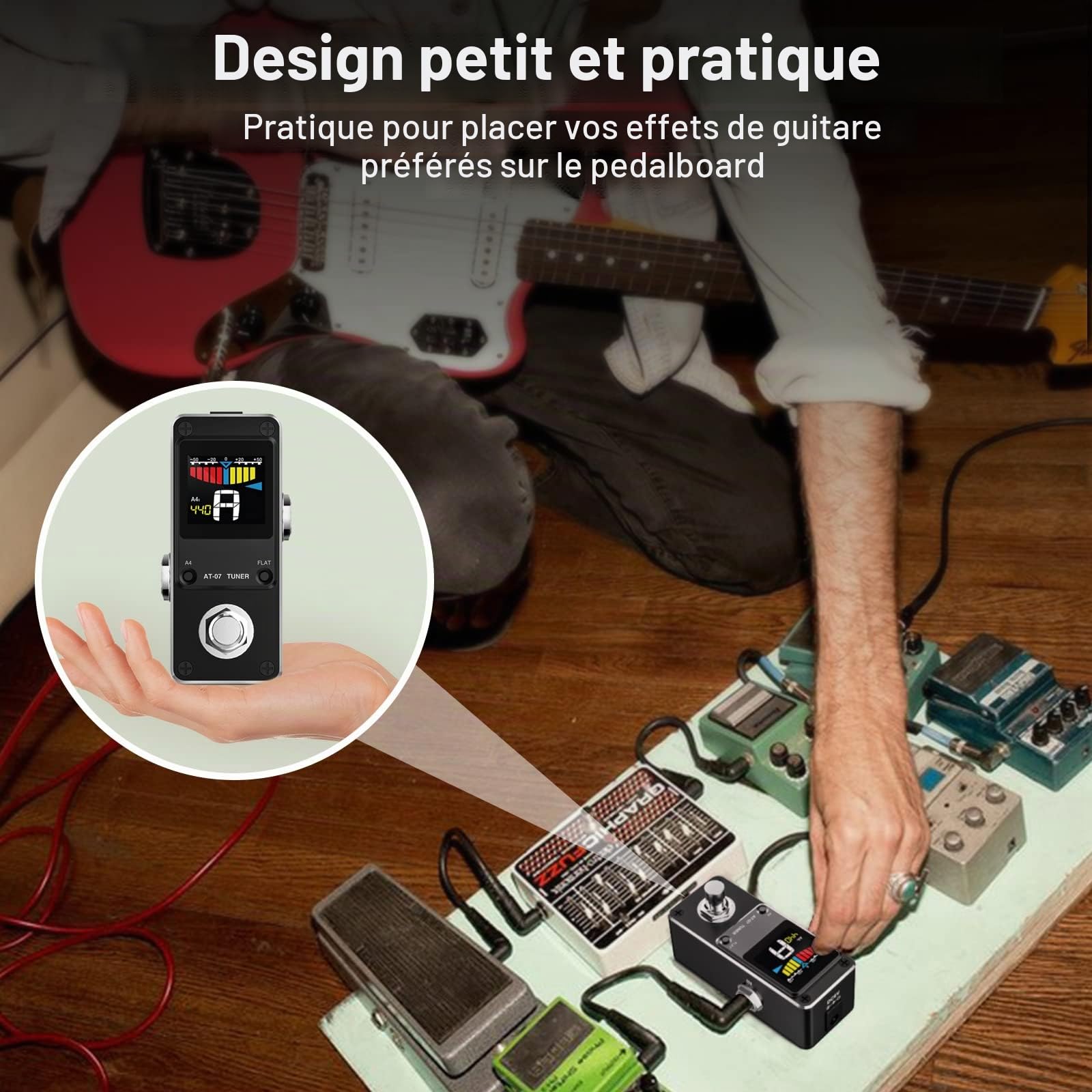 Pédale d'accordeur, LEKATO Pédale d'accordeur chromatique pour guitare et basse - Mini pédale d'accordeur d'instrument chromatique avec écran LCD - Calibrage de la hauteur et réglage plat