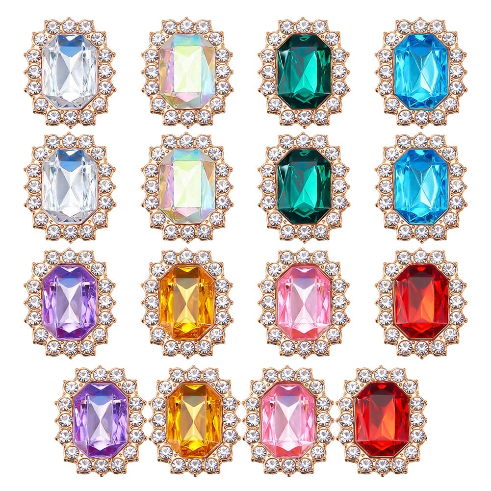 arricraft 64 pz 8 colori Abbellimenti di Strass di Lusso, Bottoni con Strass Sfaccettati Lucidi Sul Retro Piatto Cuciti su Spilla Avvolta In Cristallo Fondo Rettangolare per Abbigliamento