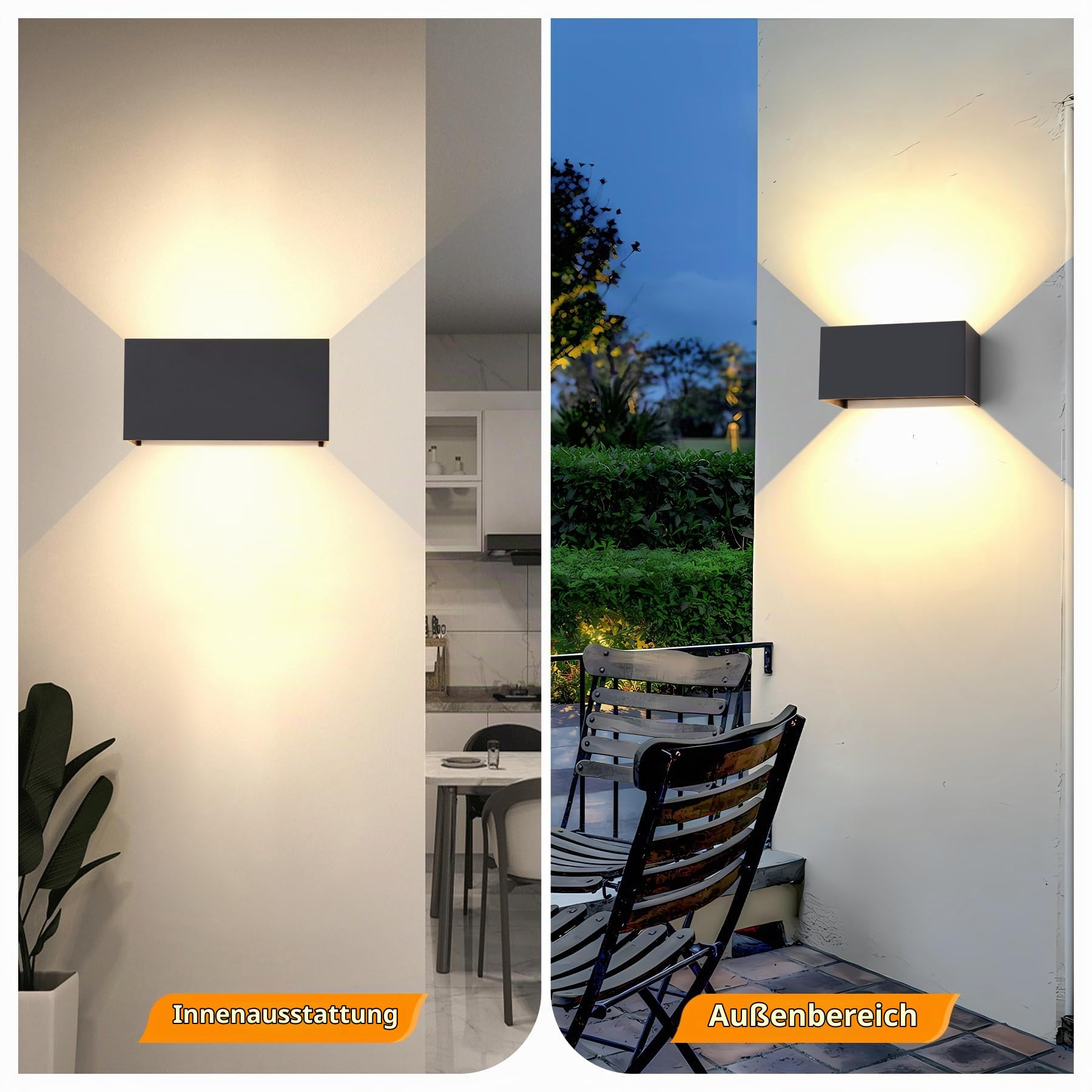CANMEIJIA Außenwandleuchte Schwarz Aluminium 12W 3000K Modern IP65 2 pcs