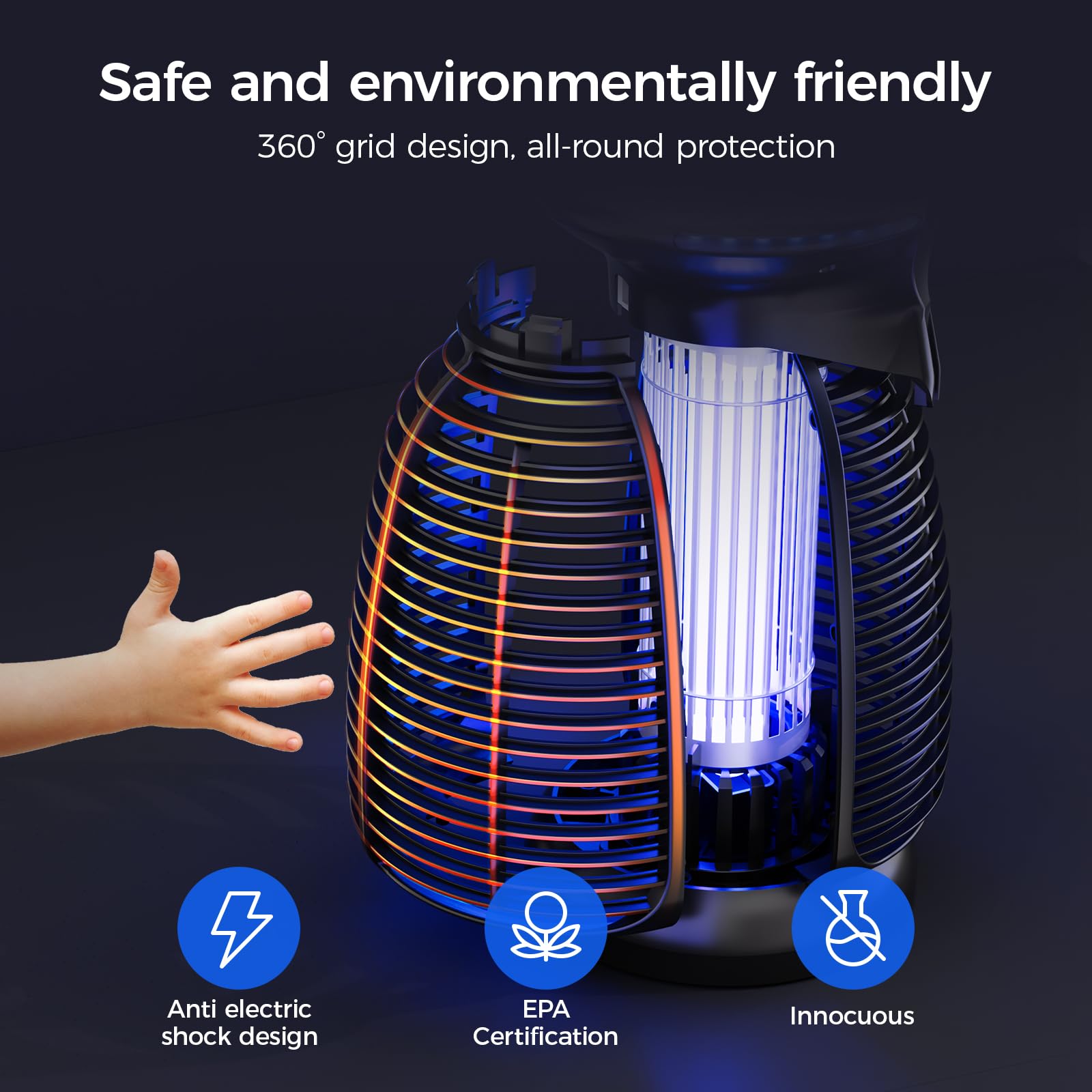 Zapper para Insectos al Aire última intervensión con luz LED – Trampa eléctrica para Mosquitos para Insectos al Aire última intervensión e Interior para la Cocina del hogar, Patio, Patio Trasero