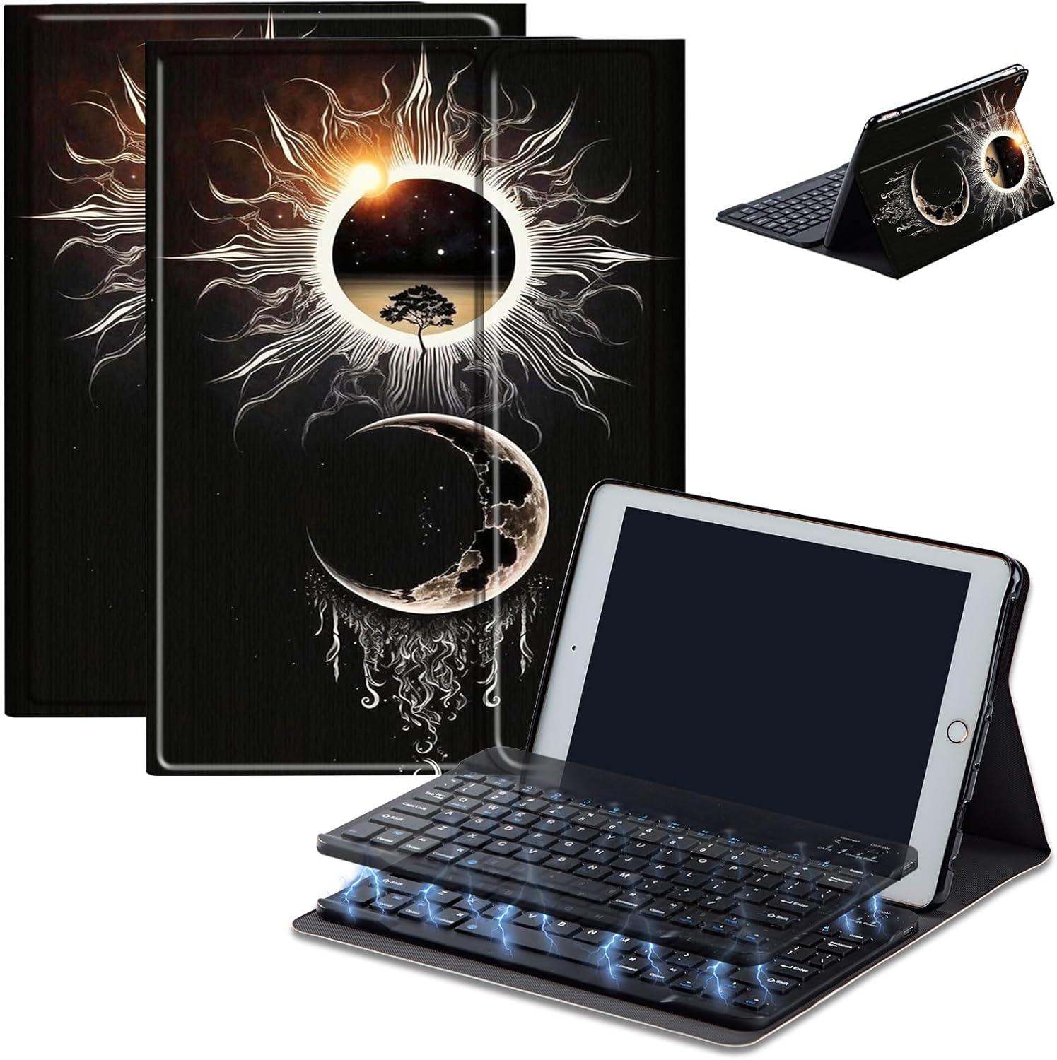 Keyboard Case for Amazon Fire Max 11 (13th Generation, 2023 Release), Detachable Wireless Bluetooth Keyboard and Auto Sleep/Wake Fire Max 11 Tablet Case with Keyboard, Sun and Moon