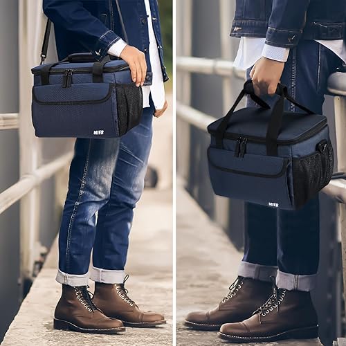 Miniatura 7 de MIER Lonchera grande para hombres, bolsas de almuerzo aisladas, bolsa enfriadora suave con correa para el hombro para adultos, trabajo, playa,