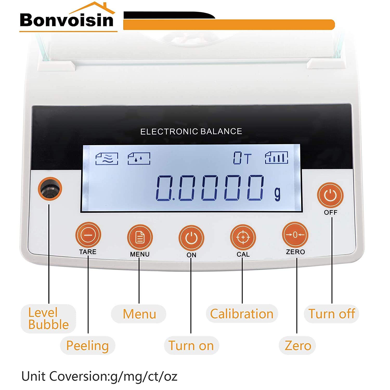 Bonvoisin Analytische Waage 100-300gx1mg Pr?zisionslaborwaage 0.001g Digitale Analysenwaage RS232-Schnittstelle Labor Elektronische Waage LCD-Anzeige mit Windschutzscheibe (220g, 0.1mg)