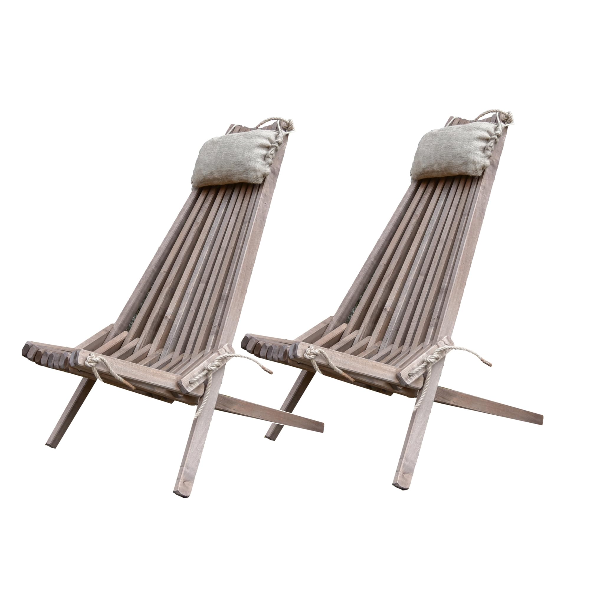 Sedia a sdraio pieghevole in legno, 2X 106x56x86 cm | Lettino da sole con cuscino in juta, Design ergonomico, Per uso esterno e interno, Durevole e elegante