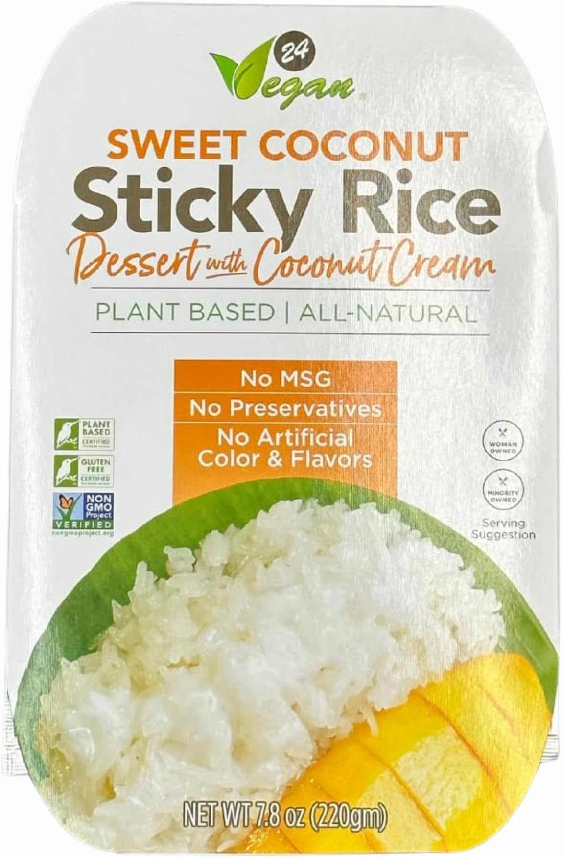 24Vegan - Sweet Coconut Sticky Rice | Ready to Eat Vegan Dessert, Gluten-Free | Organic Coconut Rice Pudding (7.8oz) - Pack of 1