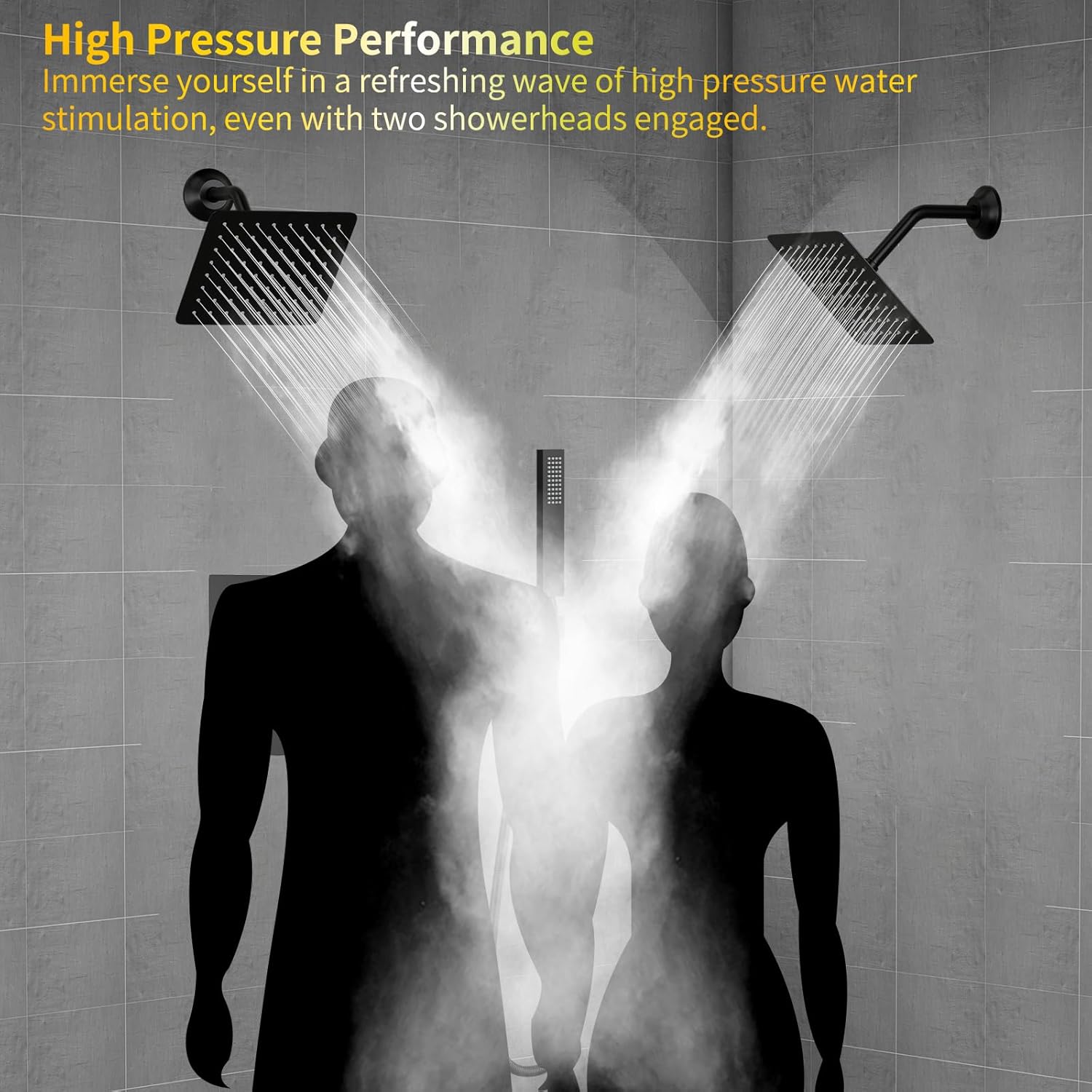 AYIVG Matte Black Wall Mount 8 Inch Dual Showerhead Combo Digital Display 3-Function Push Button Shower Faucet Set Double Shower Head System for Couple