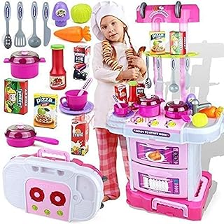 مجموعة العاب المطبخ للاطفال ليتل شيف للطهي بالضوء والصوت من لونجمير، (3 في 1) لون ابيض
