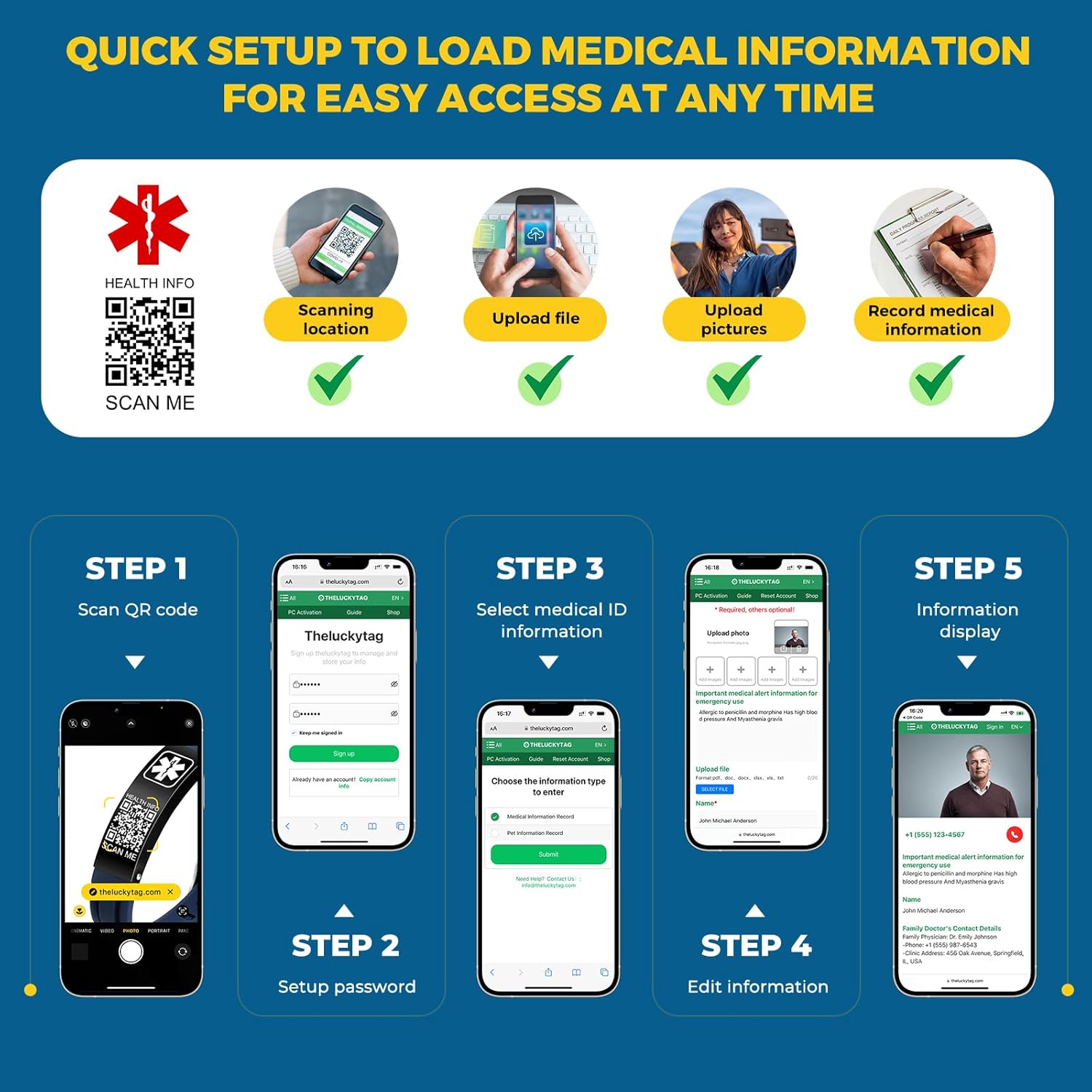 Medical Bracelets for Men Women with QR Code Medical Alert ID Bracelets for Sport Travel - Silicone Waterproof Wristband Fits Wrists Up to 8 inches - More Space Custom Emergency Medic ID Alert Information - Image 5