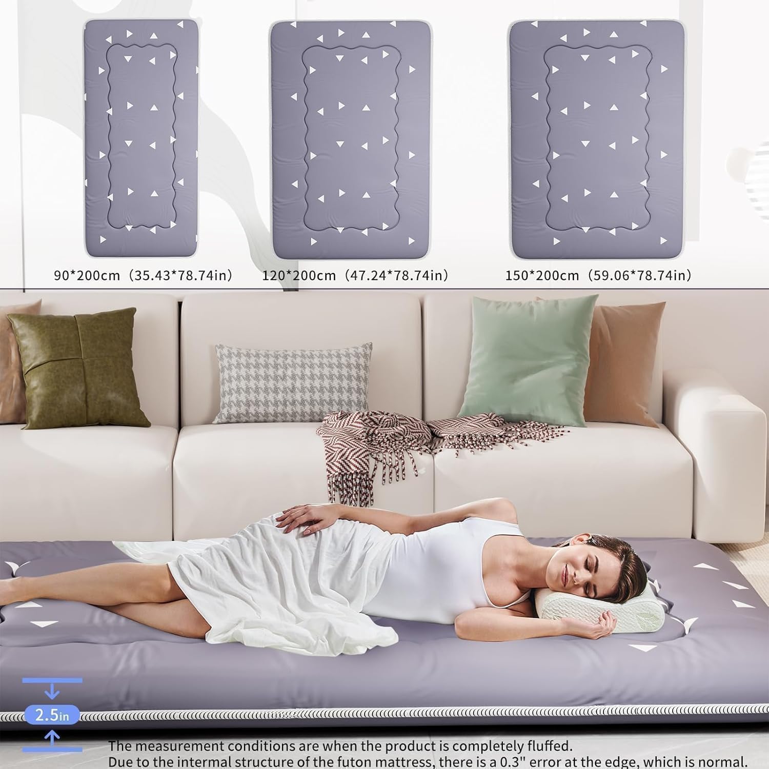 Kiseely Colchones para futones, Colchón futón japonés, Tatami Plegable, portátil, con Bolsa y Correa, para Dormitorio, colchón de Suelo Grueso, colchón Enrollable para Acampar (Gris IC5, 120X200cm)