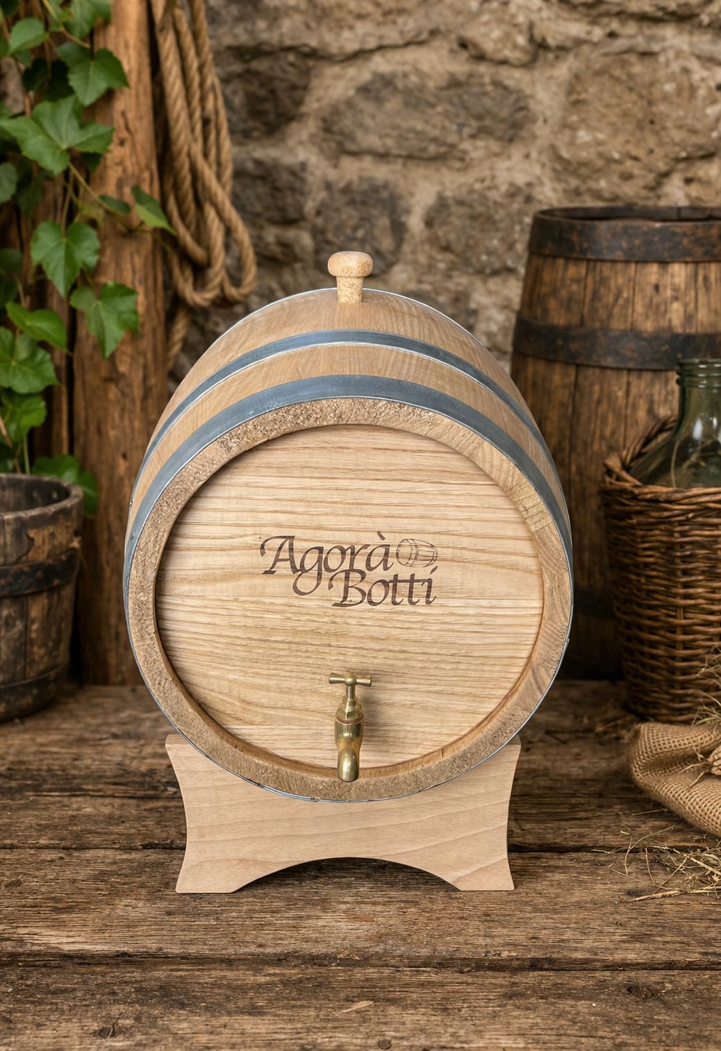 Botte di Castagno da 15 Litri con Rubinetto di Ottone - Nuova Produzione