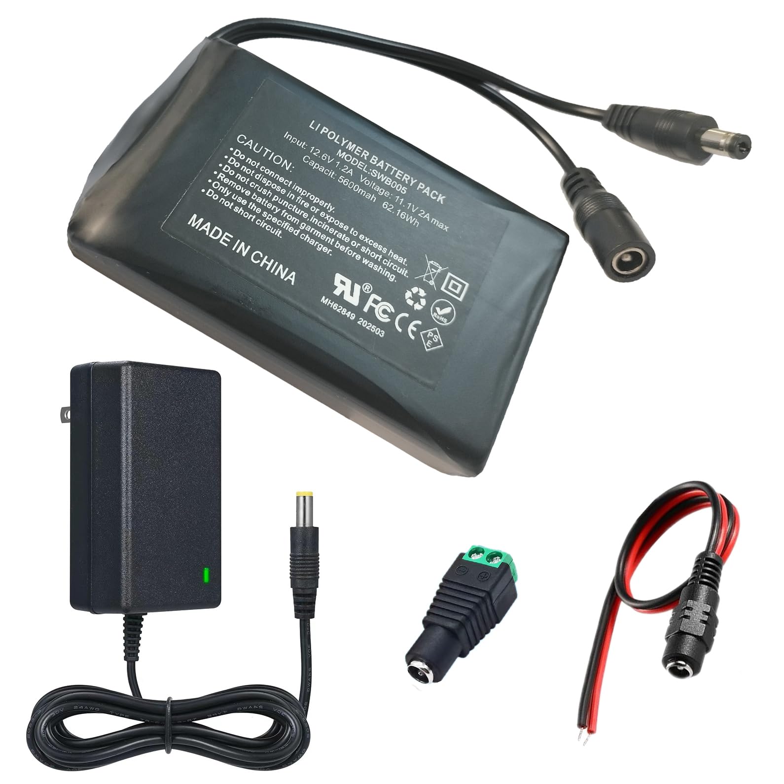 Paquete de batería de iones de litio de 12 V 5600 mAh con cargador, compatible con dispositivos de 12 V, luz de bicicleta, proyecto de bricolaje, radio, luz de pesca, tira de luz LED, luz de cámara