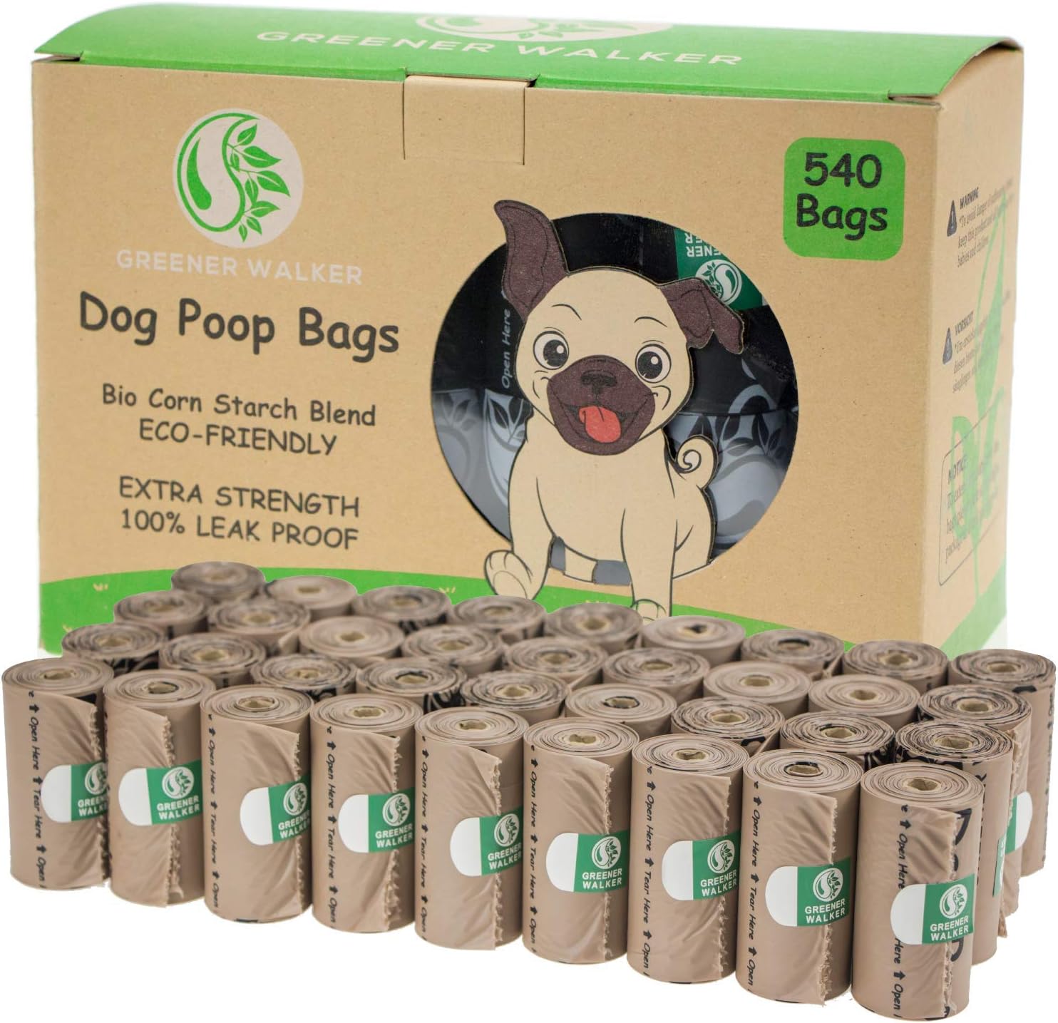 GREENER WALKER Poo Bags for Dog Waste, 540 Poop Bags,Extra Thick Strong 100% Leak Proof Biodegradable Dog Poo Bags (Brown)