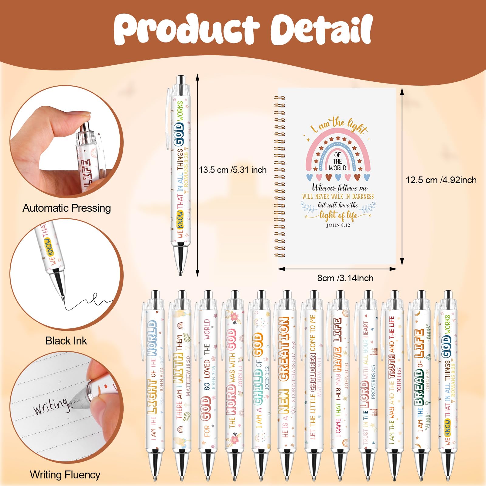 Kklolai 12 Sets Christian Gifts for Women Bible Verse Notebooks and Ballpoint Pens Rainbow Bible journals Scripture Pens Inspirational Religious Gifts for Church Sunday School Prizes Study Supplies - Image 2