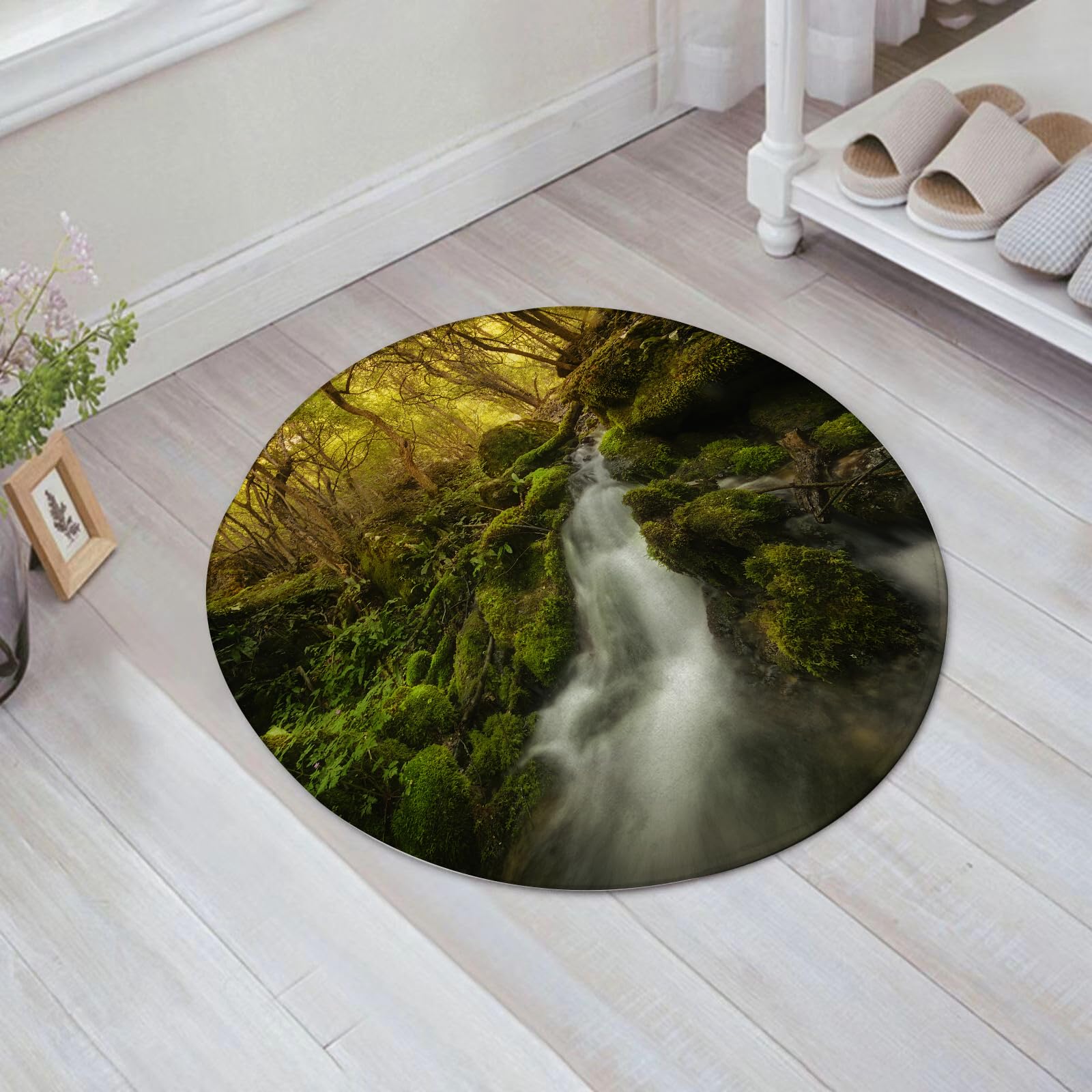 EMFSLA Bath Mat 24x24 in,Outdoors, mountain waterfall. Autumn forest. Foliage. Moss cascade. Serene view,Non-Slip Bathroom Mat Machine-Washable,Ultra Soft and Water Absorbent Bath Rug for Bathroom