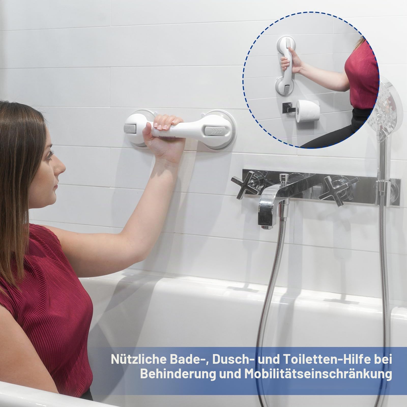 Newthinking Dusche Haltegriff mit Saugnapf 30CM, Haltegriff Dusche Ohne Bohren, Haltegriff Badewanne Badezimmer Gehhilfe für Senioren Bad, 2 Stücke | Rutschfester Haltegriff Dusche, Haltegriffe Bad Senioren, Haltegriff mit Saugnapf. 30 cm für glatte Flies