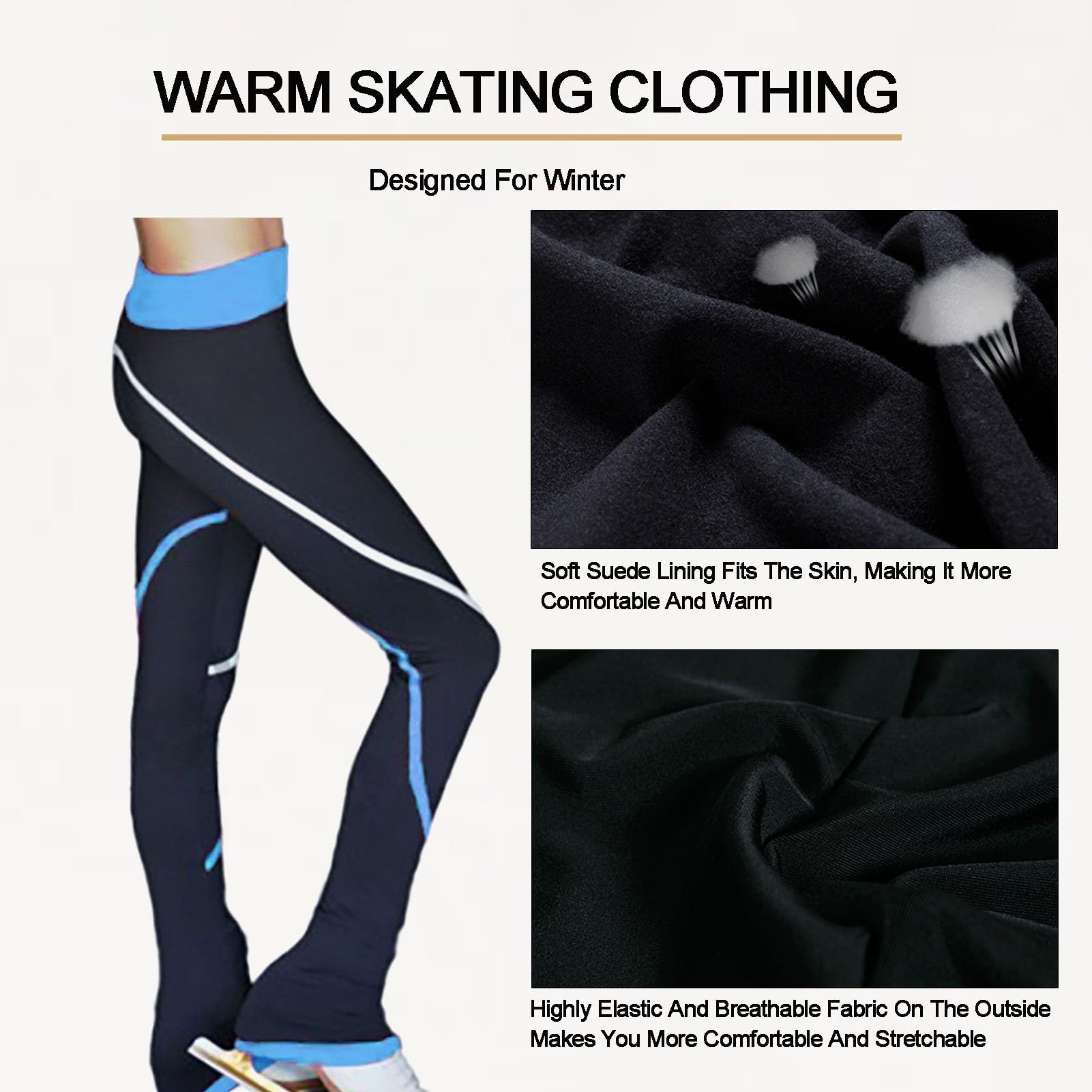 Spodnie do jazdy figurowej, legginsy do jazdy na łyżwach z wysokim stanem i strasami, spodnie treningowe, dziewczęce, damskie, polarowe, ciepłe spodnie do jazdy na łyżwach (fioletowe 3XS)