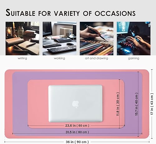 Miniatura 6 de Tapete doble cara en piel para escritorio, resistente al agua, para hogar y oficina - Ideal como tapete grande para mouse y para parte superior de