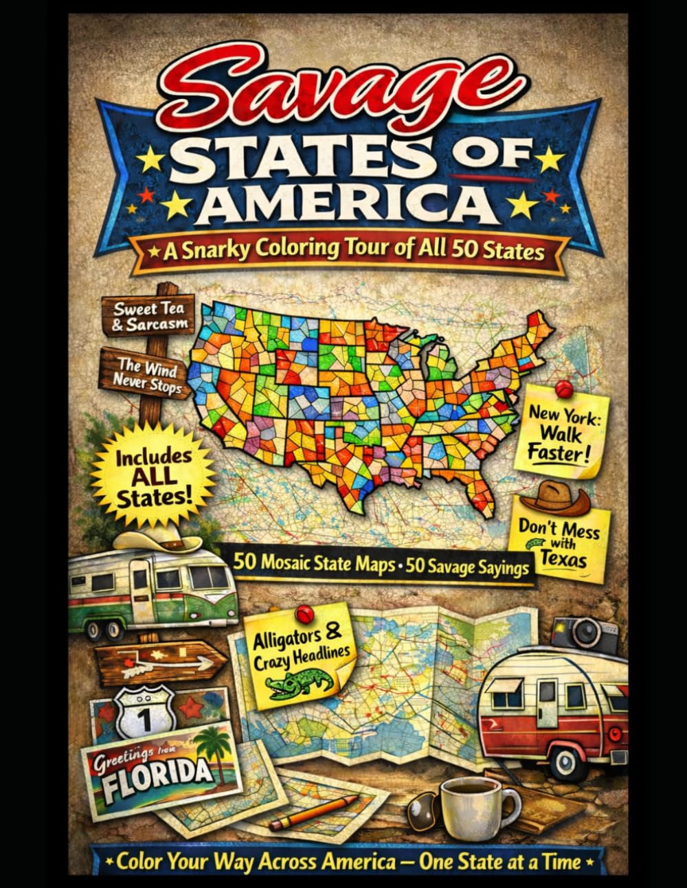 Savage States of America: A Snarky Coloring Tour of All 50 States (The Savage Stress Relief Coloring Series)